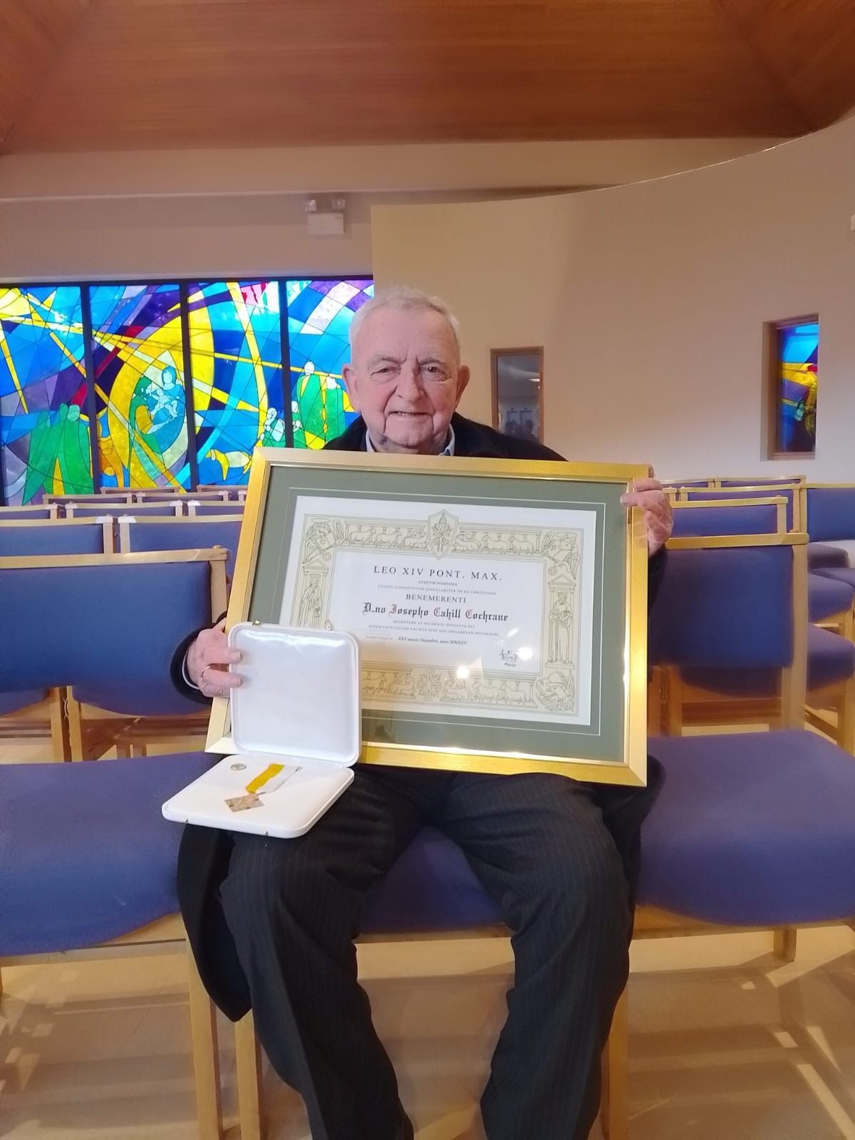 RECOGNITION: Joseph Cochrane (83) with his award