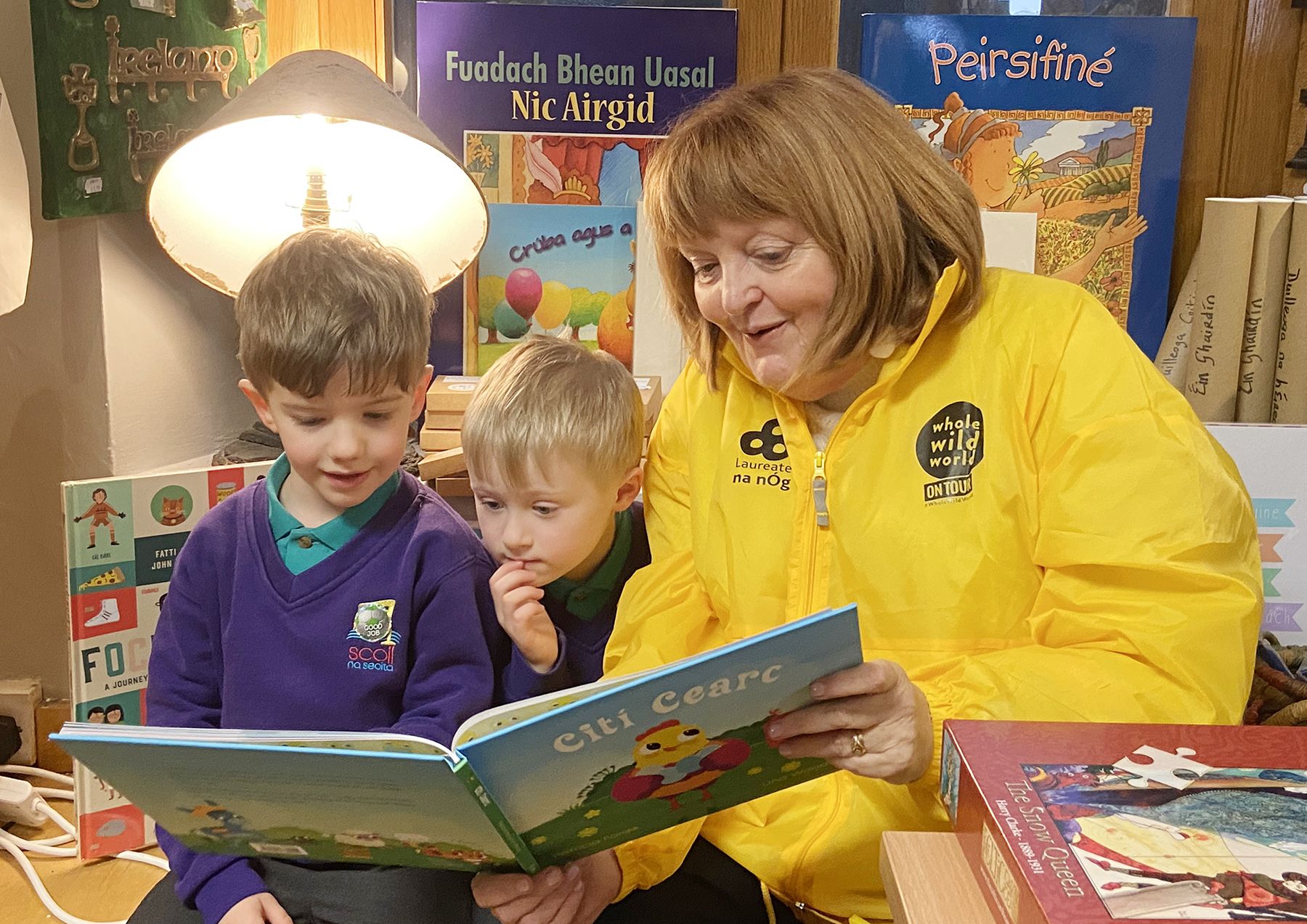 READING CELBRATED: Patricia Forde, Laureate na nÓg, with pupils from Scoil na Seolta 