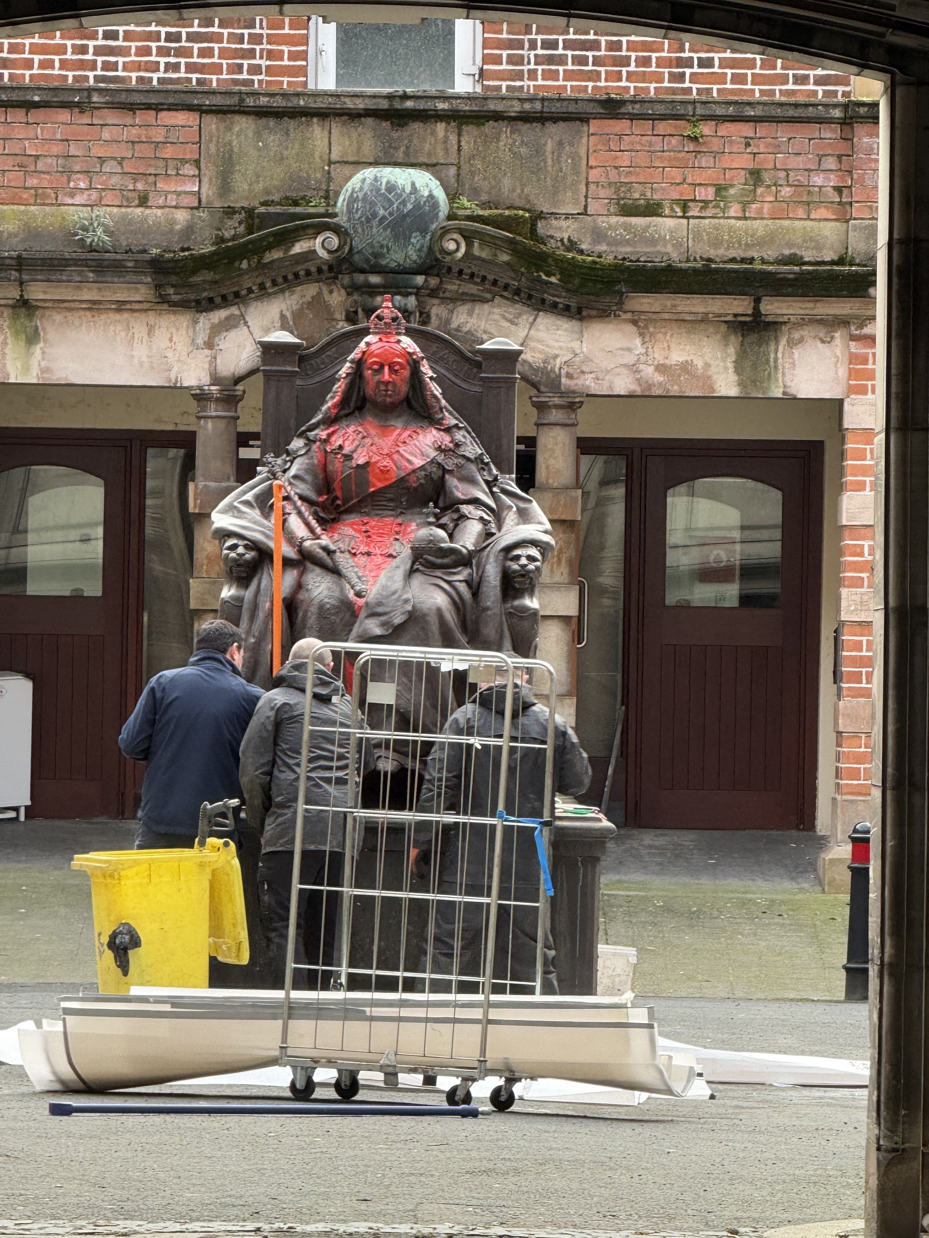 DEFACED: The statue of Queen Victoria was covered in red paint on Friday afternoon