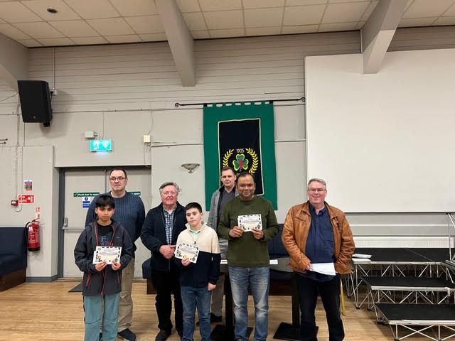 WELL PLAYED: Ulster Rapid Championship prize winners (l-r): Shlok Thoke, Ethan Cole, Mandar Tahmankar, Tony Parker, Pat McKillen, Gerry McCartney, Gatis Barbals