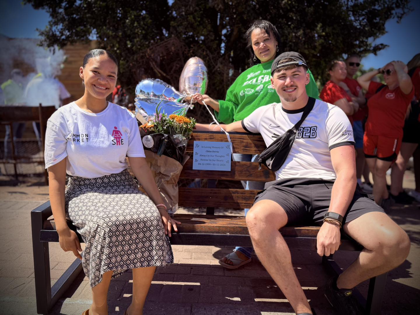 LEGACY: Christopher Ferris, in Blanco, South Africa with Keisha at the new memorial bench in honour of his sister Chloe