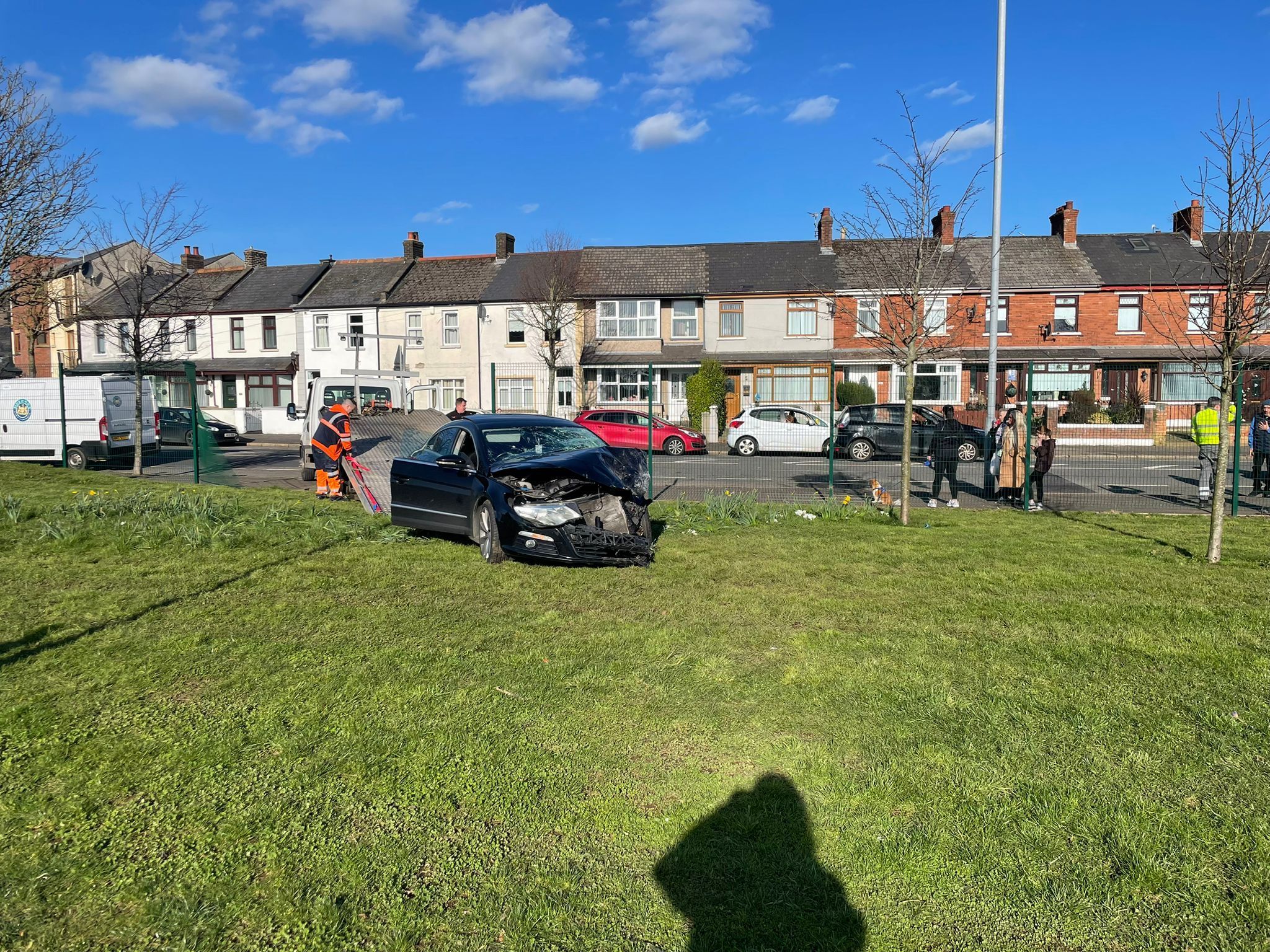 CRASH: One of the vehicles ploughed through fencing in Marrowbone Park