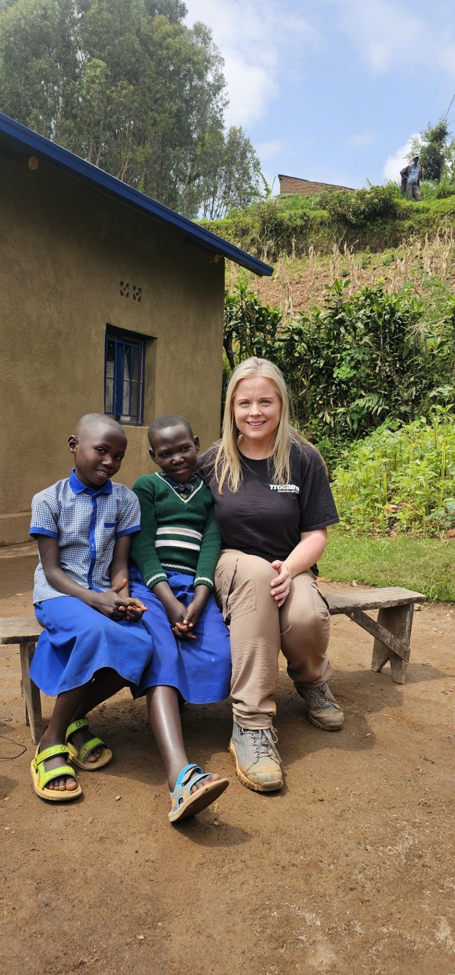 Trócaire’s Claire Kelly pictured in Rwanda with Ineza and Vanessa who feature on this year’s Trócaire Box