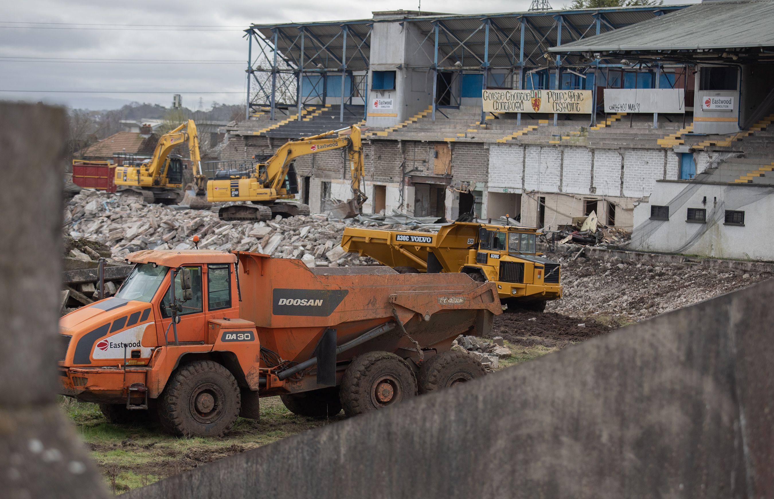 WALLS COME TUMBLING DOWN: The famous old stand at Casement Park, which dates back to 1953 when the stadium first opened, will be demolished by next week