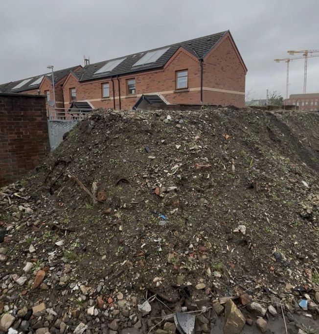 FAILURE: A large earth bank at the Monarch Parades has failed to keep out the bonfire-builders