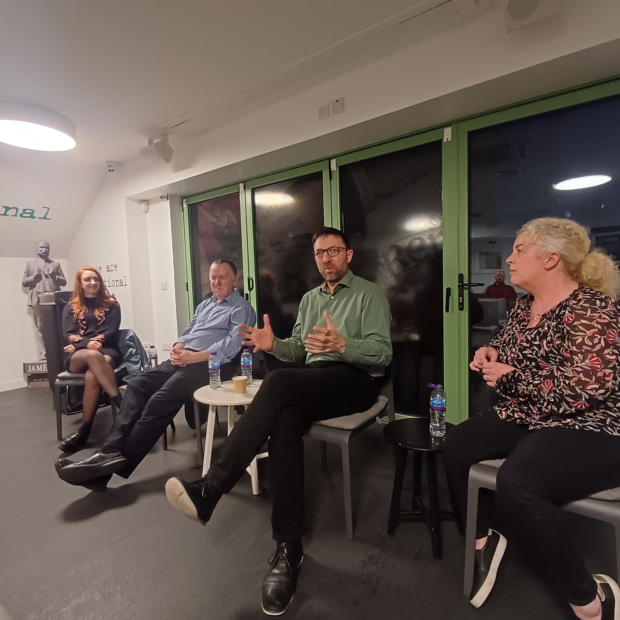 LE CHÉILE: Clíodhna Nic Bhranair with Pilib Ó Ruanaidh, Diarmaid Ua Bruadair and Maighréad Ní Chonghaile at Áras Uí Chonghaile on the Falls Road