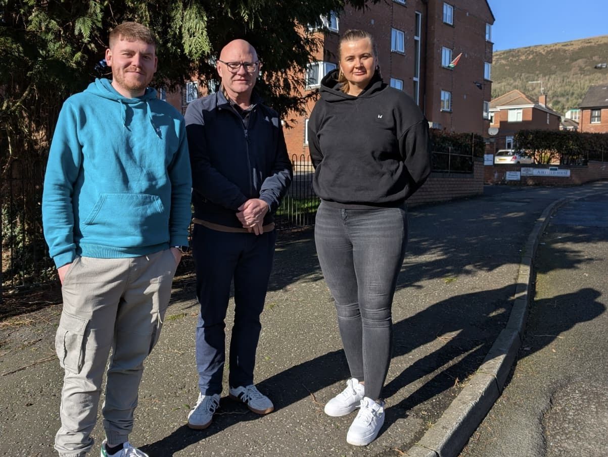 RESURFACING WORKS WELCOMED: Councillor Ronan McLaughlin, Paul Maskey MP and Aisling Reilly MLA