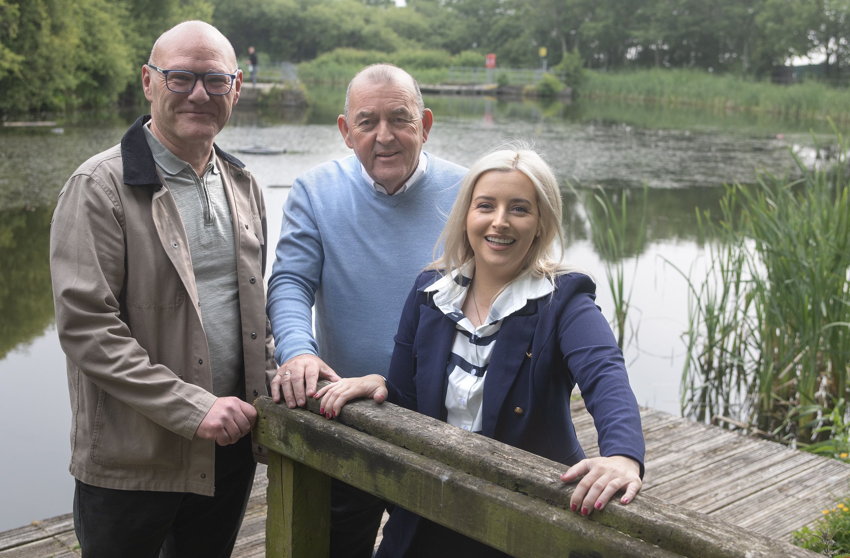 INVESTMENT: Paul Maskey MP, Councillor Arder Carson and Orlaithi Flynn MLA at Half Moon Lake