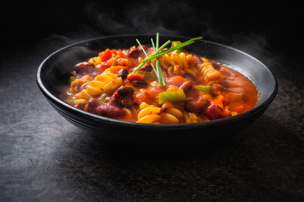PLATING UP: Tuscan bean soup  with fusilli pasta