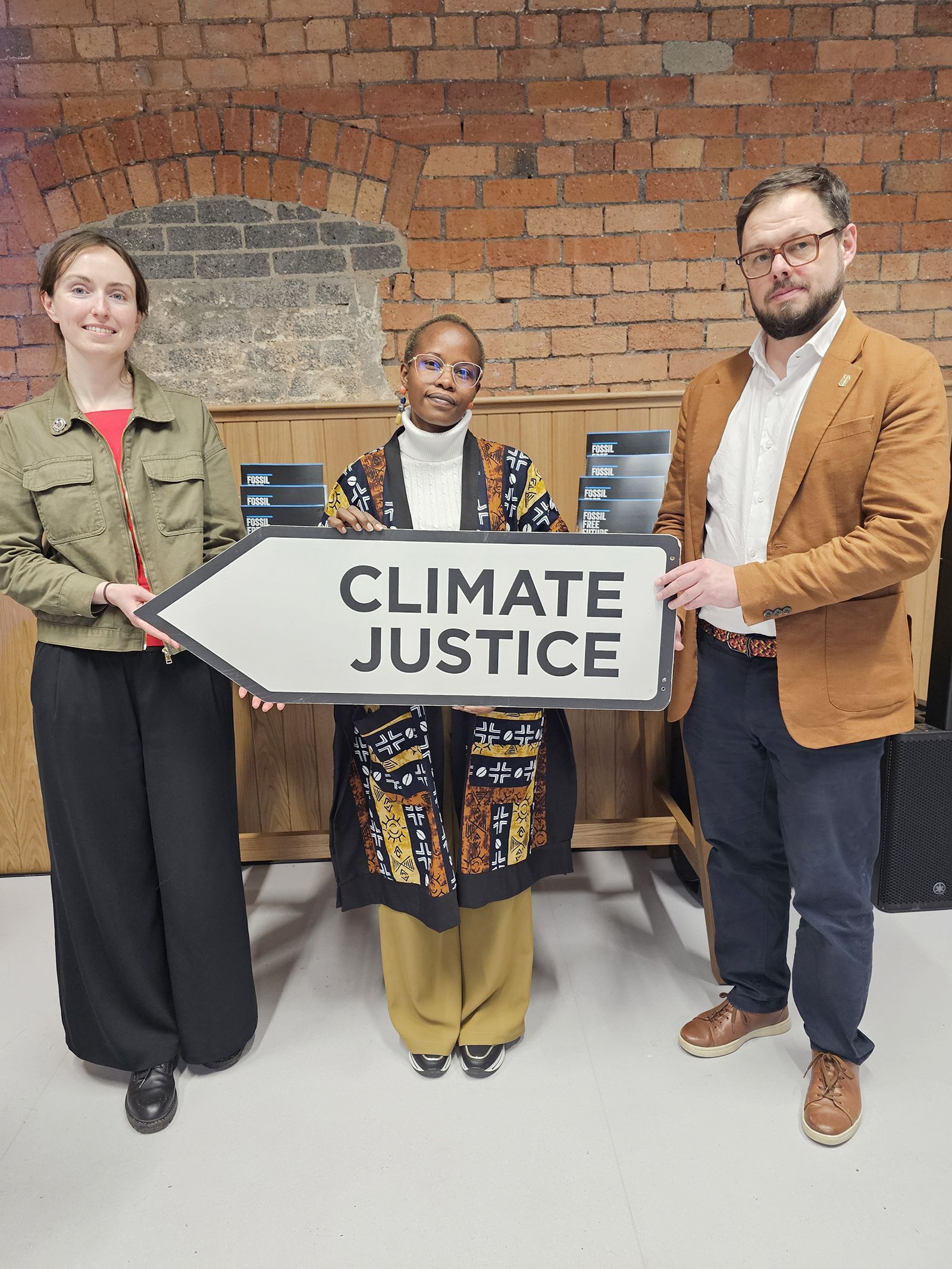 Sinéad Loughran, Jackline Mugoboka and Peter Heaney of Trócaire at the launch of the organisation’s new climate justice campaign in Northern Ireland.