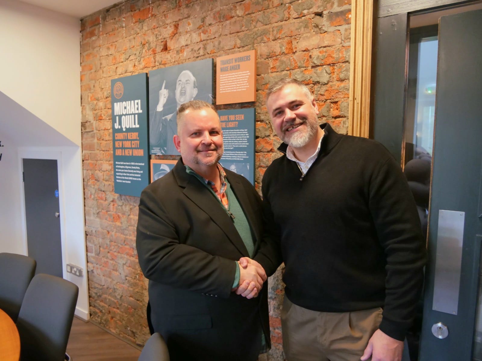 HONOURED: Transport Workers Union International President, John Samuelsen with Fáilte Feirste Thiar Director, Harry Connolly