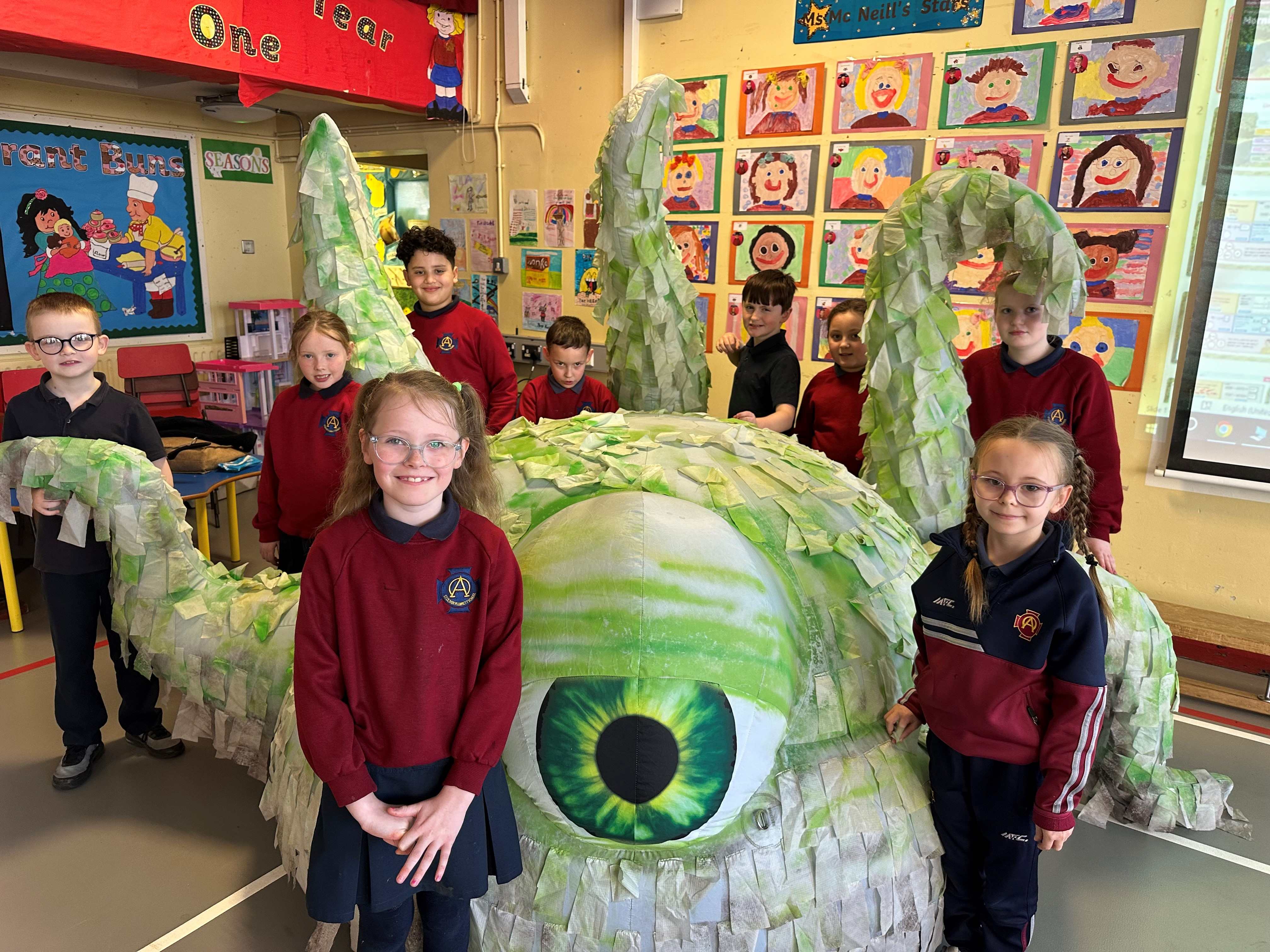 WARNING: Wipezilla visited St Oliver Plunkett PS on his tour around the country to recruit new fatberg fighters for NI Water’s ‘What Lies Beneath’ art competition for schools