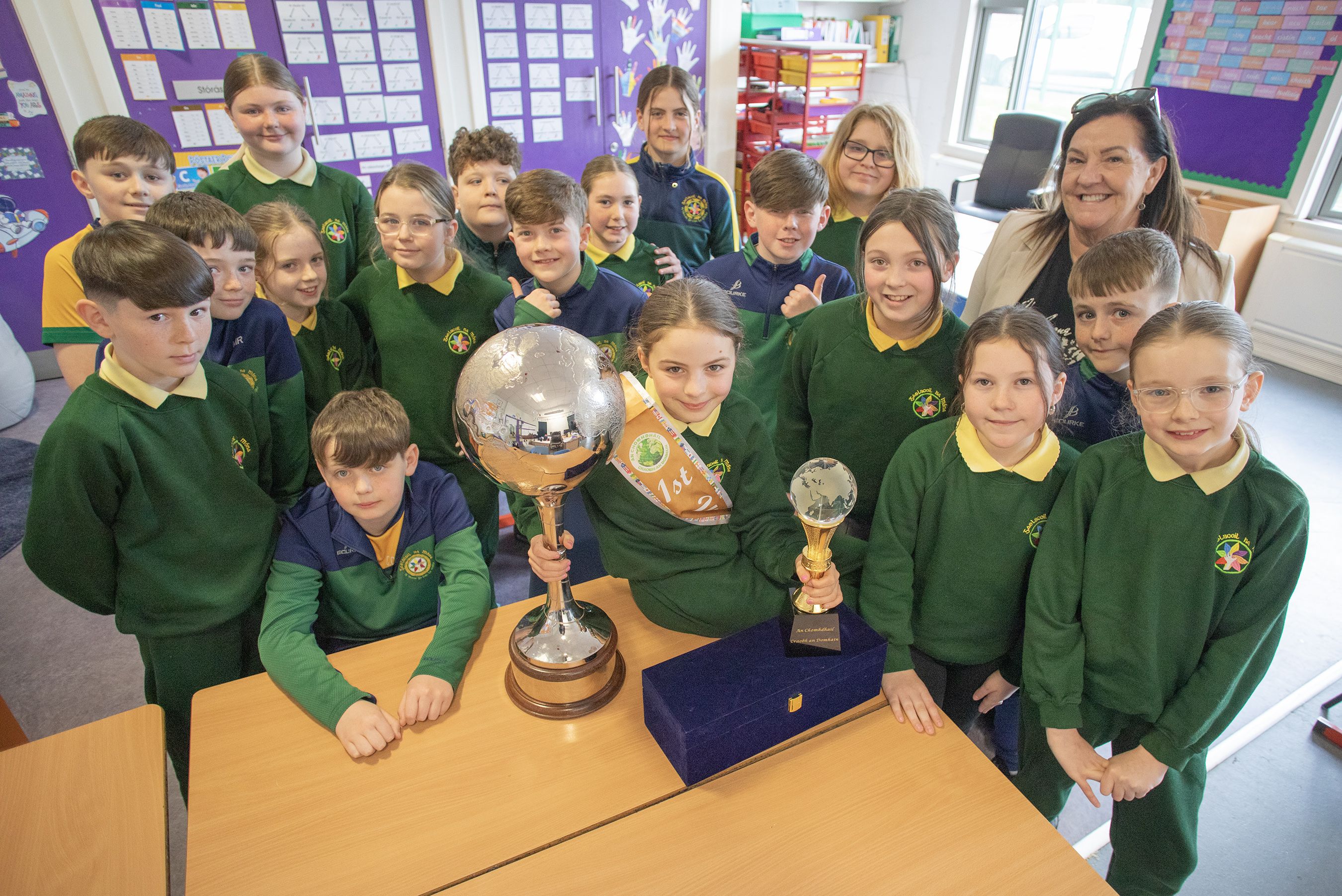 CELEBRATIONS: Scarlett with her classmates at Gaelscoil na Móna