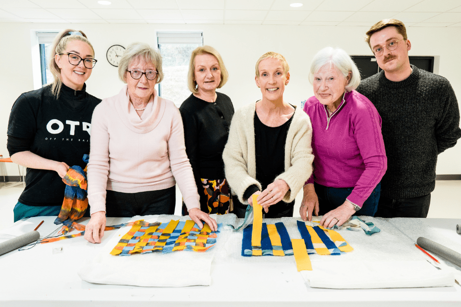 BEING ACTIVE: Eileen McClory from Off the Rails Dance with participant Gertie Carson, Lorraine Calderwood from the Arts Council NI, Sandy Cuthbert, facilitator, Geraldine Hughes, participant, and poet/facilitator Stephen De Burca
