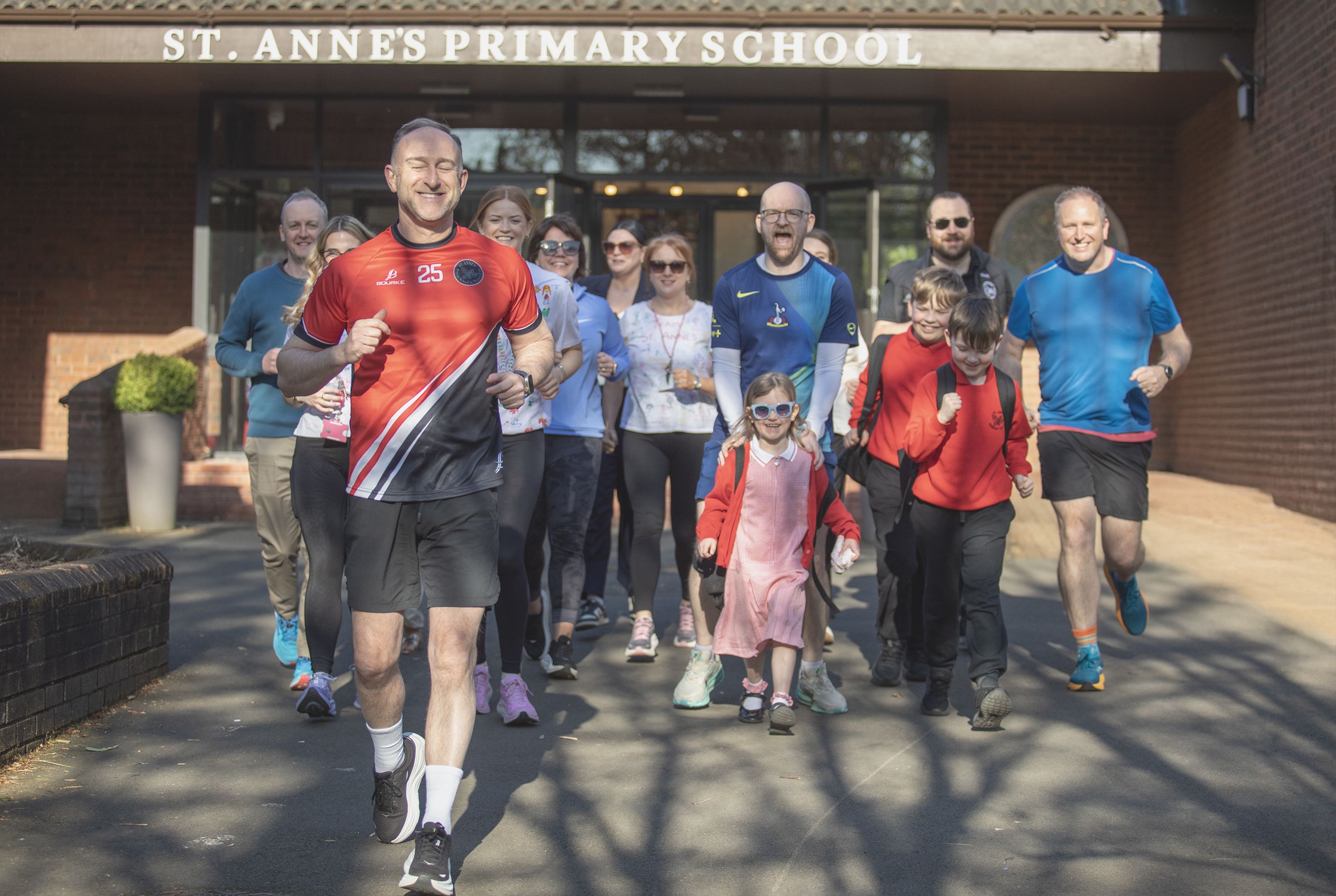 MARATHON READY: Staff and pupils at St Anne\'s Primary School