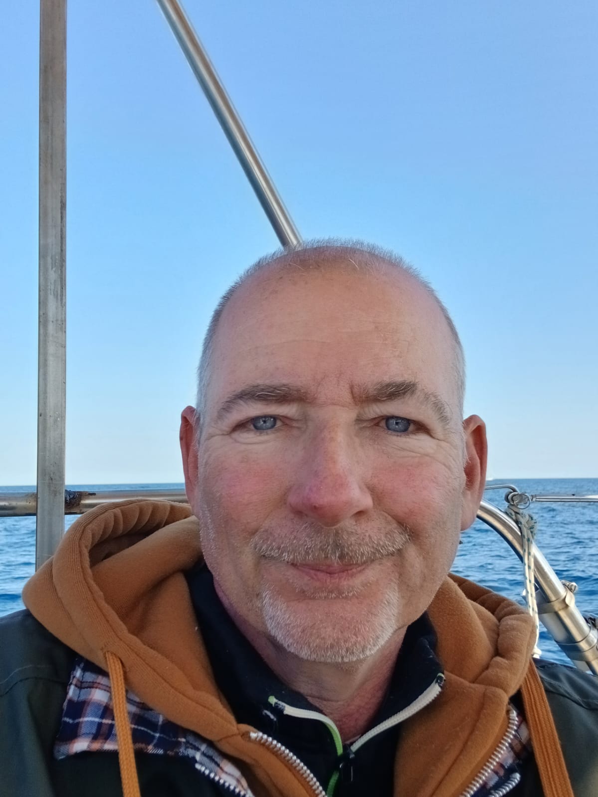 FLOTILLA: Fra Hughes on board his boat this week heading to Gaza