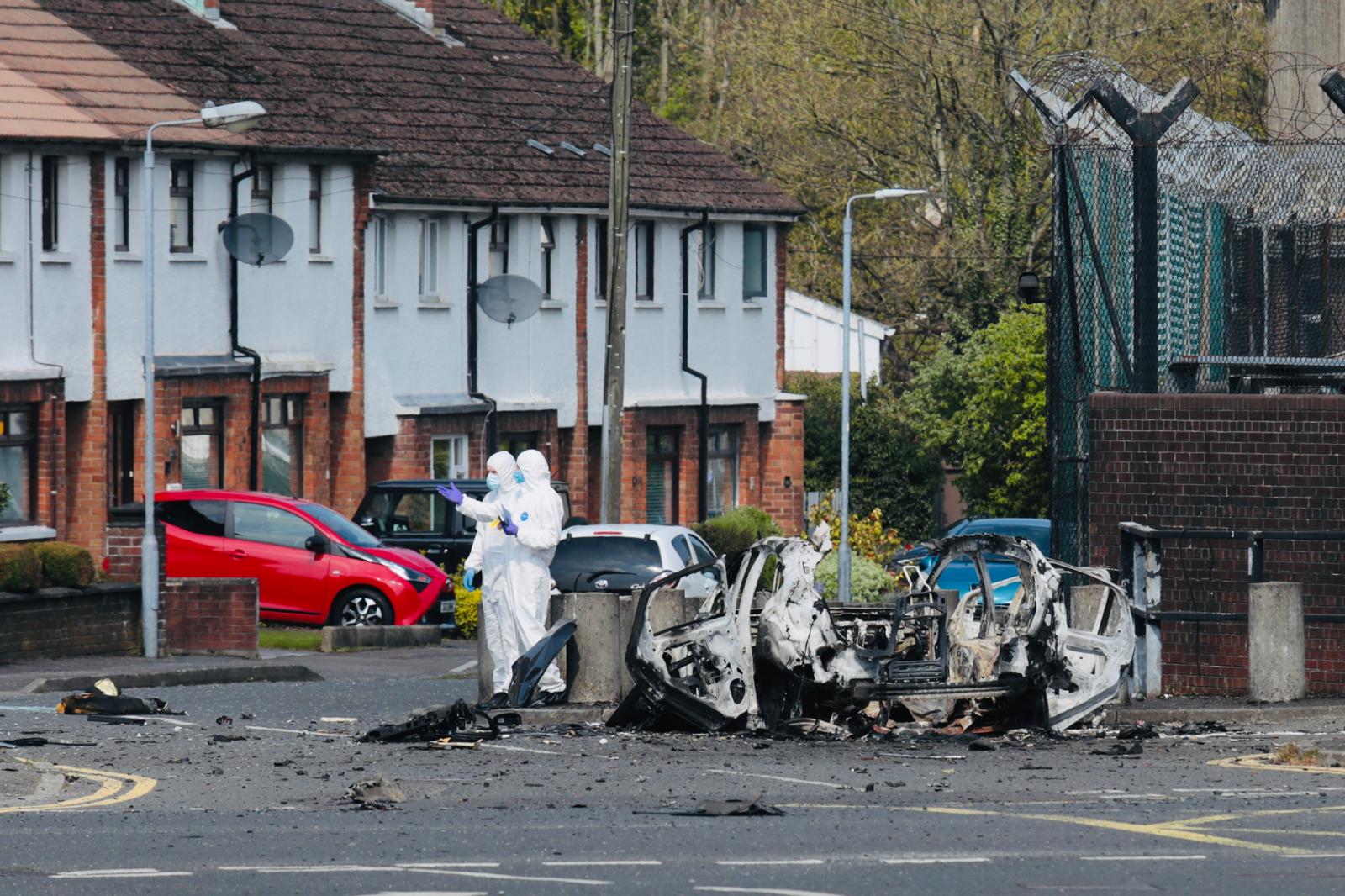 CAR BOMB: The incident took place outside Dunmurry police station on Saturday night
