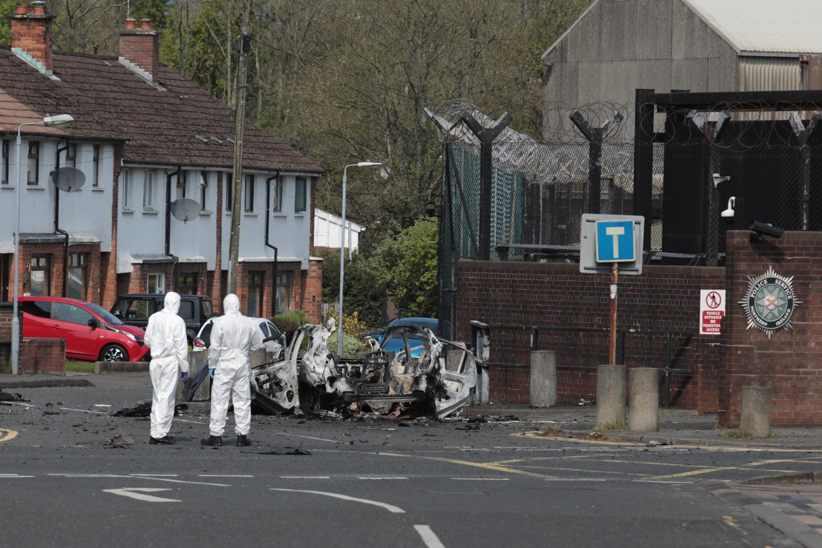 CLEAN-UP: The aftermath of Saturday night\'s attack in Dunmurry