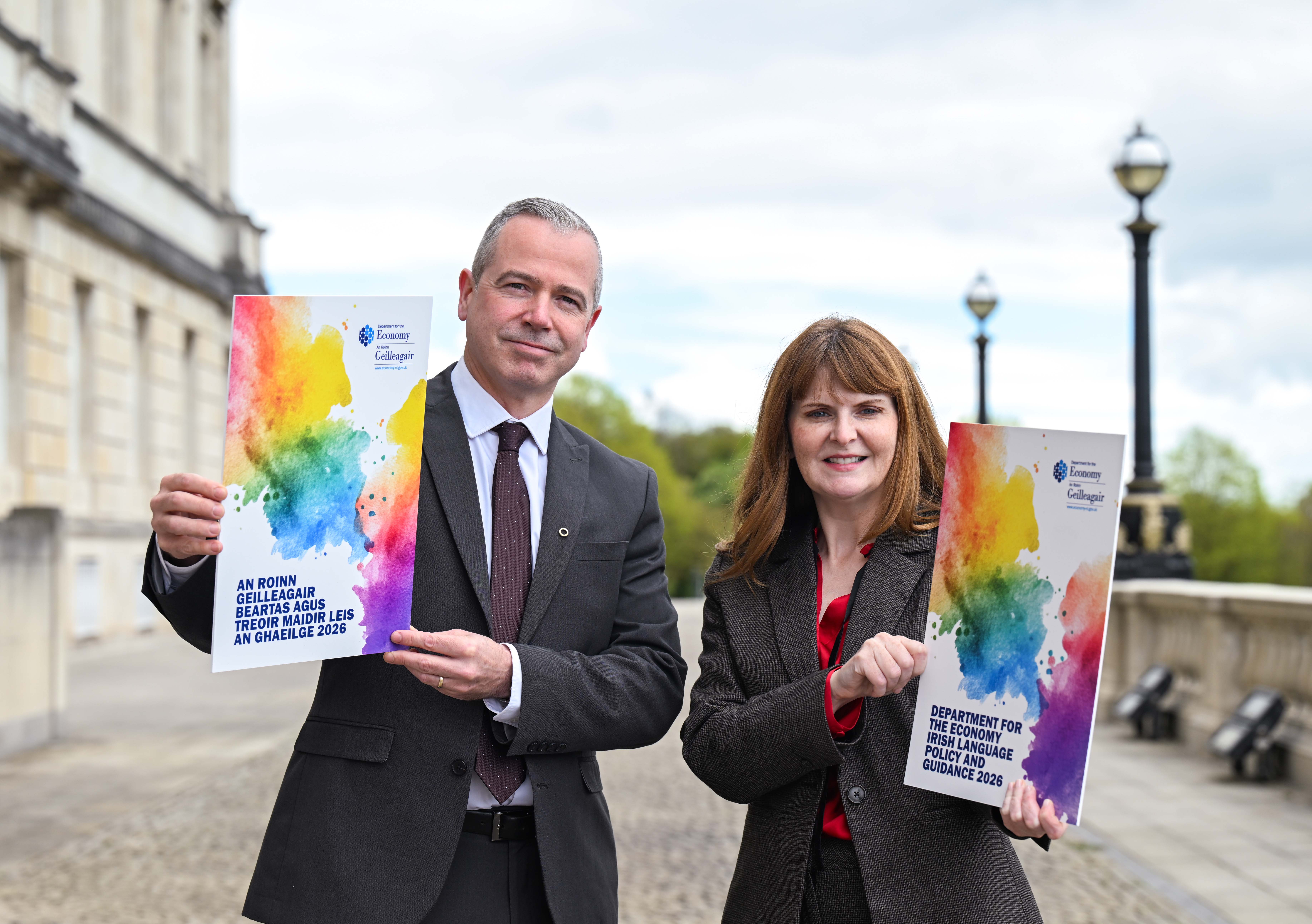 YOUR VIEW: Economy Minister Dr Caoimhe Archibald with Irish Language Commissioner Pól Deeds as a consultation on an Irish Language Policy for the Department for the Economy gets underway