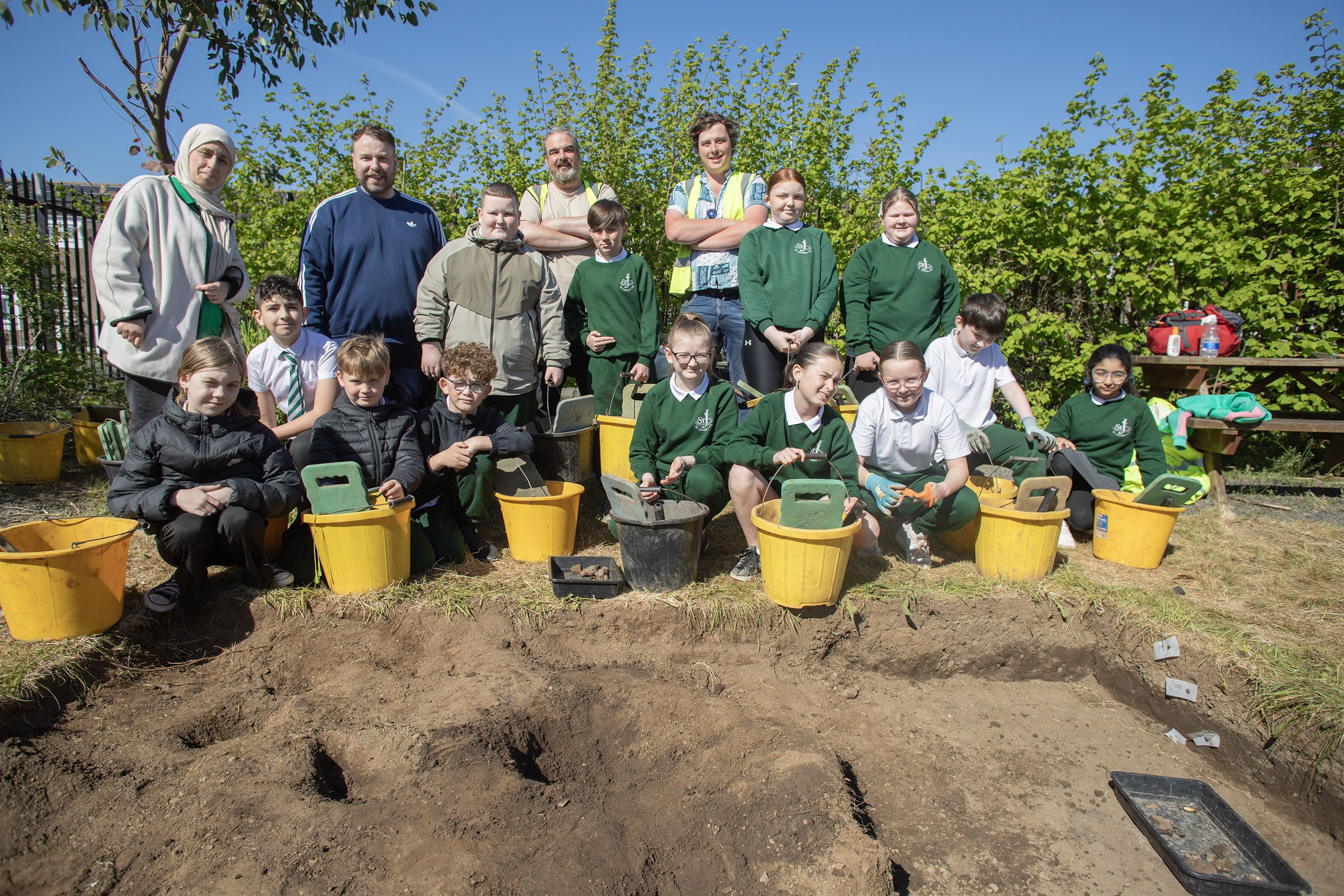 HISTORY: Pupils from St Joseph\'s Primary School taking part in the archaeological excavation 