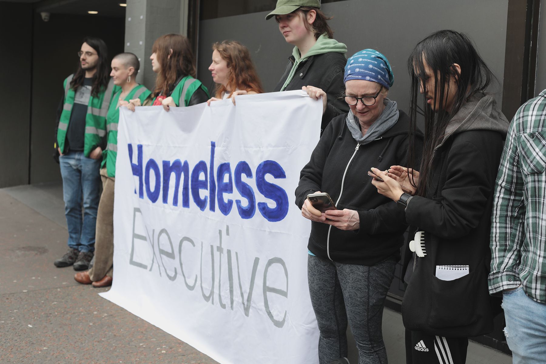 PROTEST: Housing activists outside the Housing Executives offices in Adelaide Street