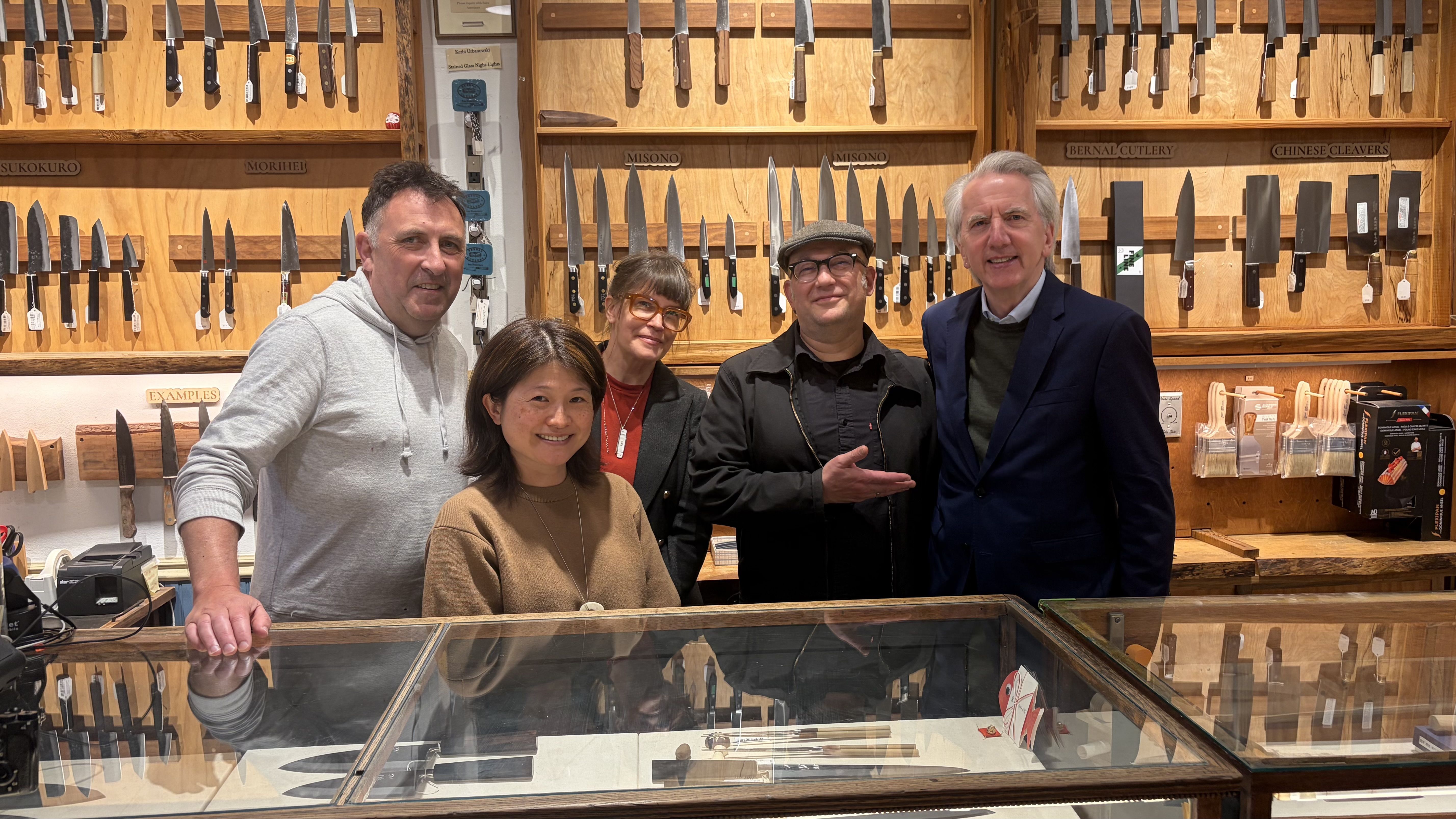 CUTTING EDGE: The author with Bernal Cutlery founders Kelly and Josh with colleague Sachi Uchimaru  and entrepreneur Séeamus McAteer in the Mission District store