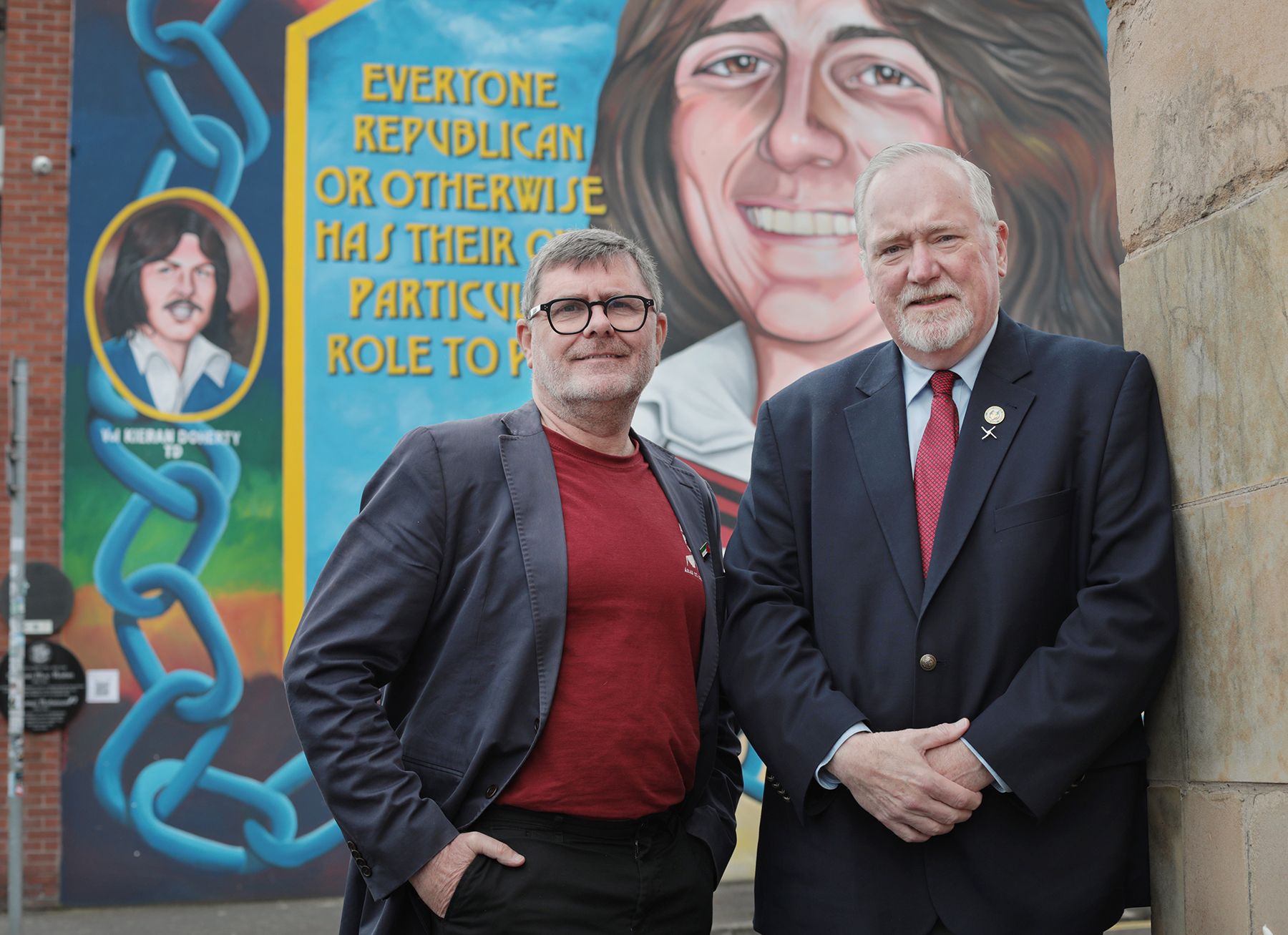ON FAMILIAR GROUD: AOH National President Sean Pender was in Belfast last week where he met up again with Mark Thompson, CEO of Relatives For Justice