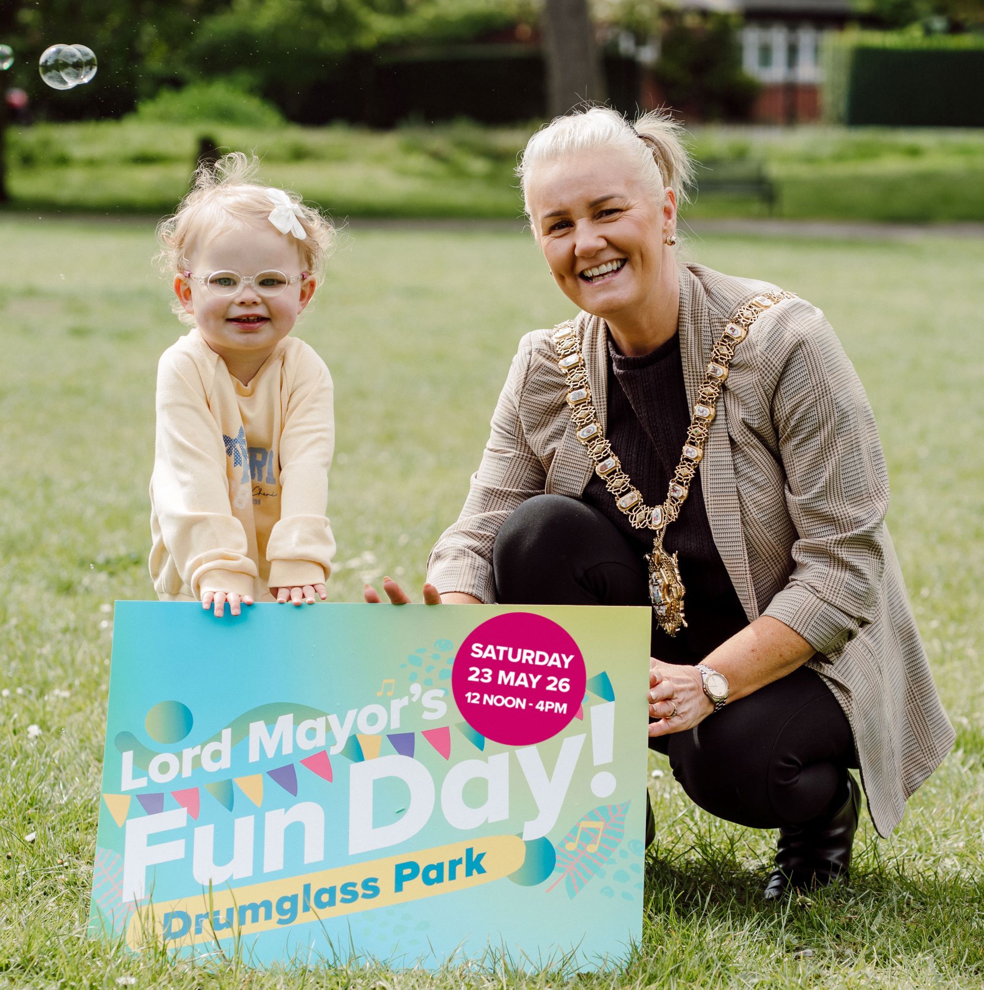 FUN DAY: Amelia Stewart-Mackin with Lord Mayor of Belfast, Councillor Tracy Kelly