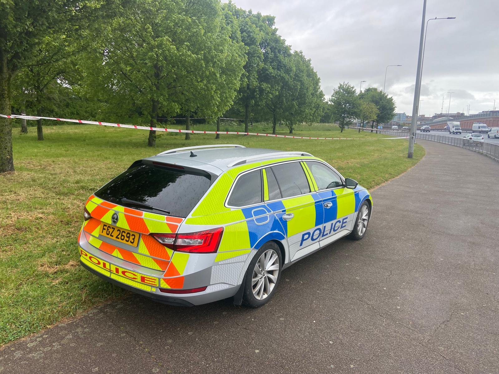 CORDONED OFF: The scene off the Westlink on Tuesday morning
