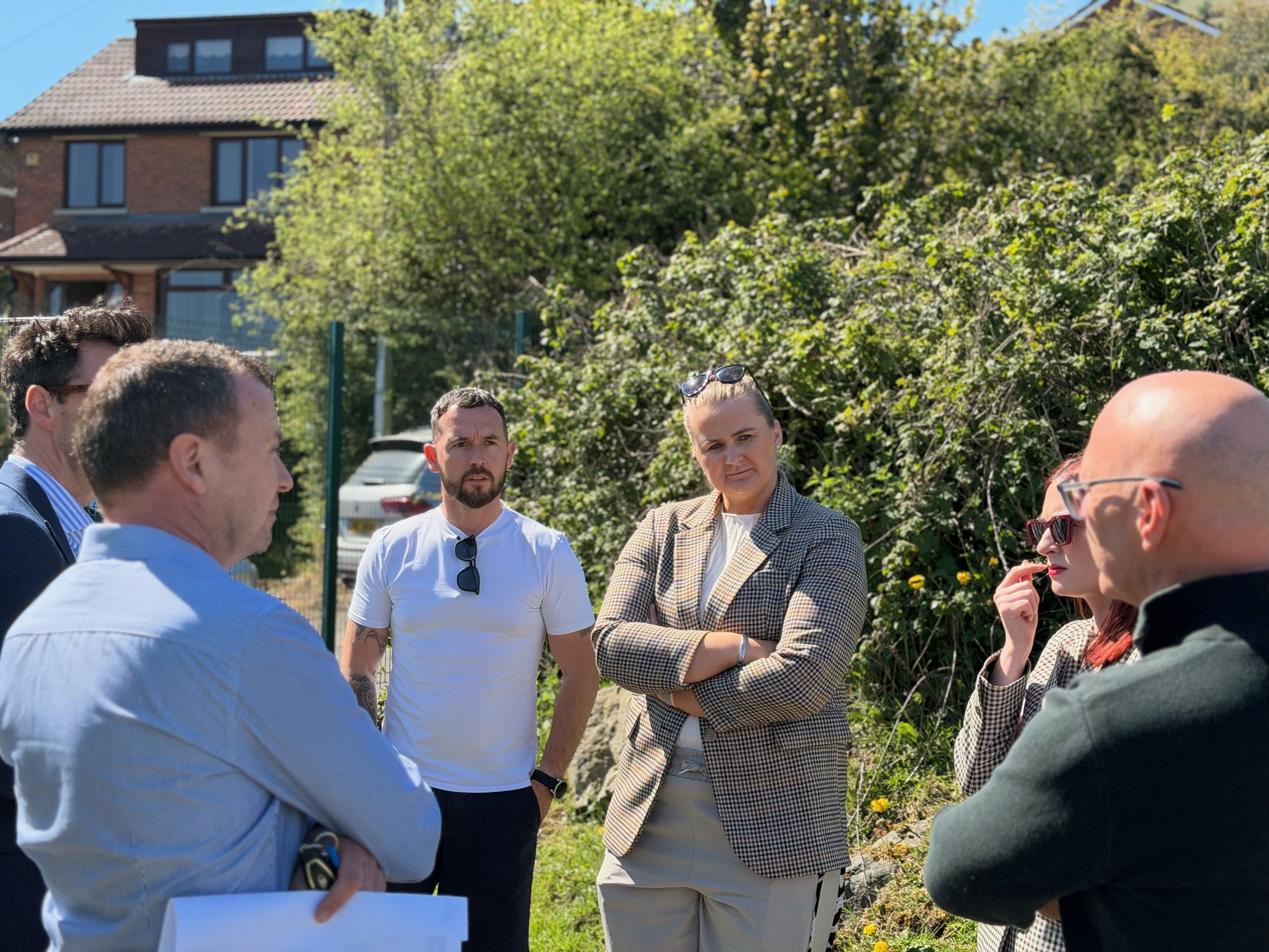 PROGRESS: Aisling Reilly MLA and Cllr Michael Donnelly meet with Radius as work begins on the new homes