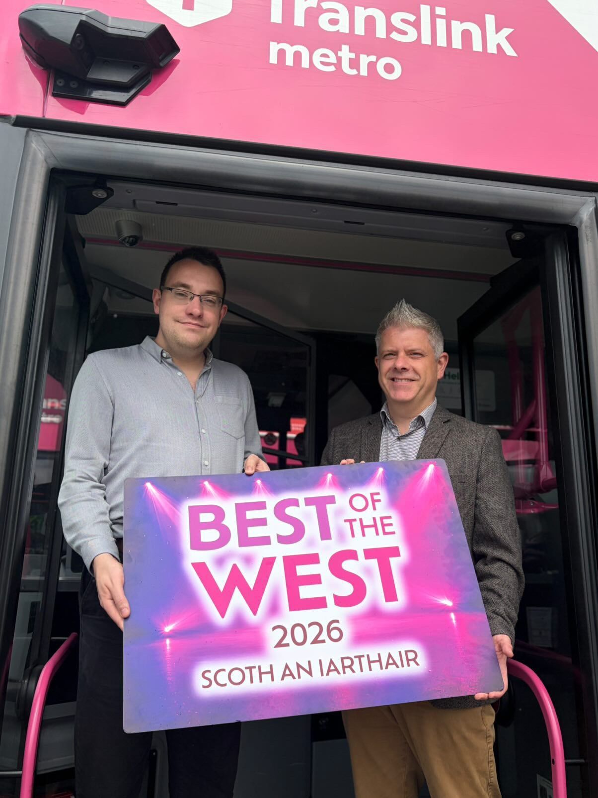 BEST OF THE WEST READY: Conor McParland from Andersonstown News with Pete Marshall from sponsors Translink