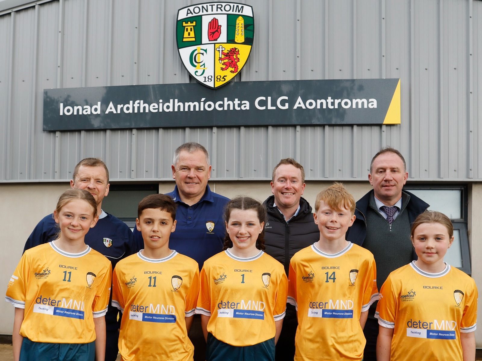 TOP PLAYERS: Sean McManus, Jim Brady, Simon Duffin and Henry Duffin with five representatives of the Antrim schools\' teams