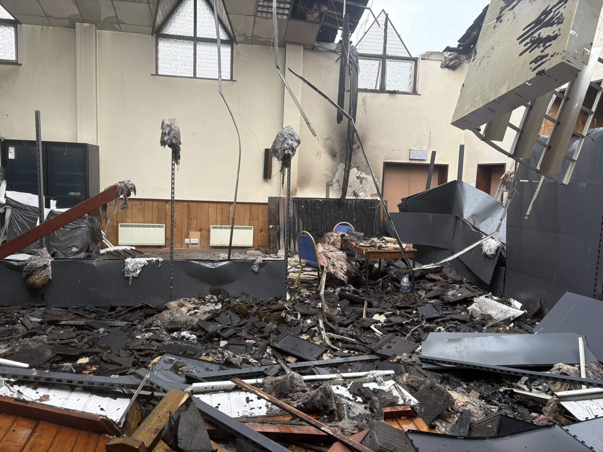 DESTRUCTION: Inside the building which was torched on Saturday morning