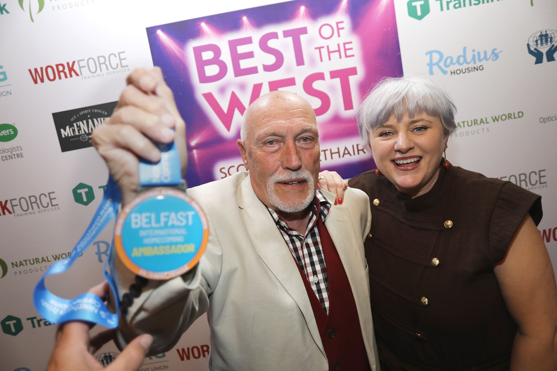 BELFAST AMBASSADOR MEDAL SPECIAL AWARD: Gerry McClory is presented with his award by Alison McCrudden 