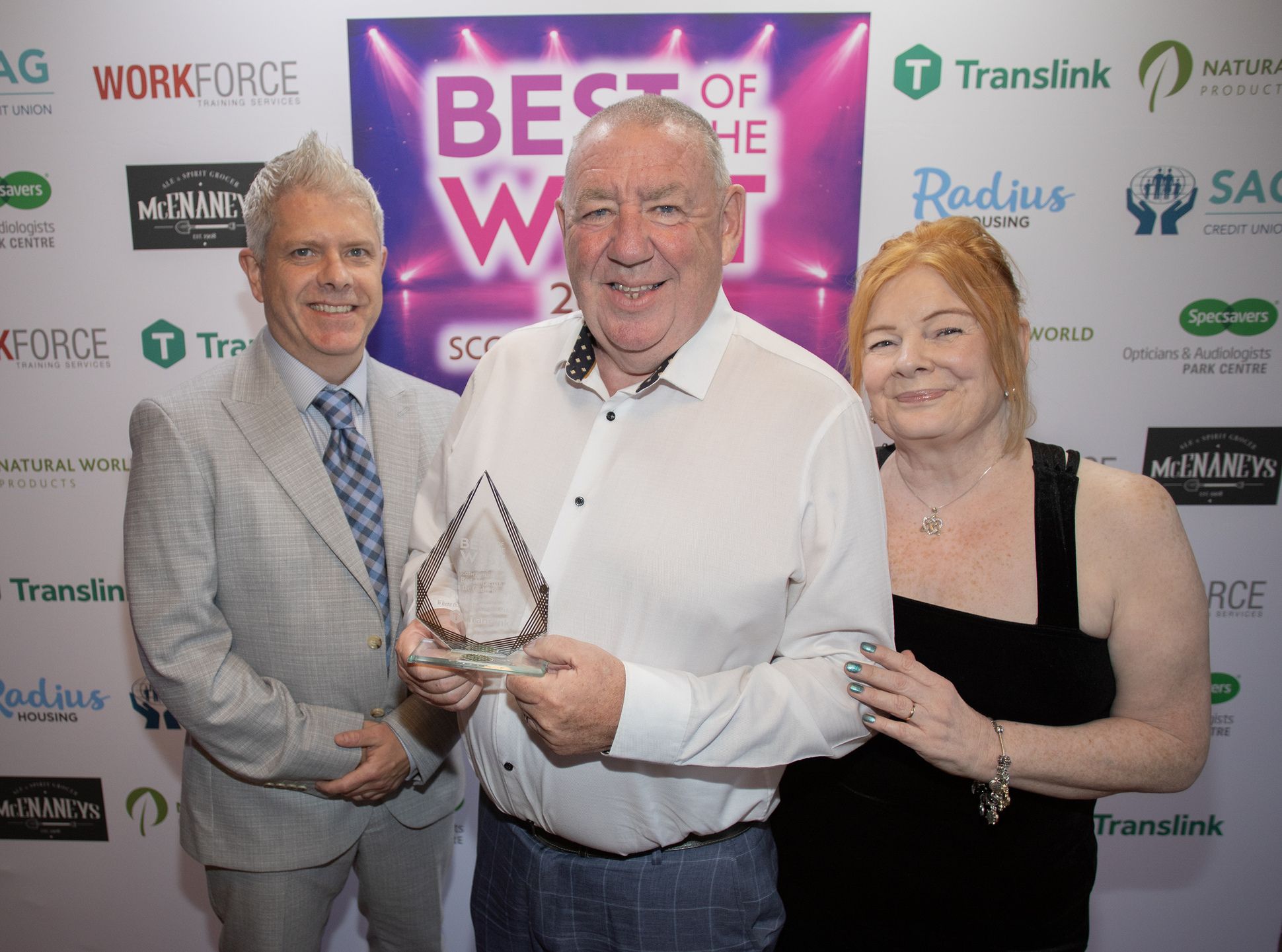 BEST ATTRACTION ON THE GLIDER ROUTE: Gerry McConville and Marie Maguire from St Comgalls- Where The Troubles Began exhibition with Pete Marshall from sponsors Translink