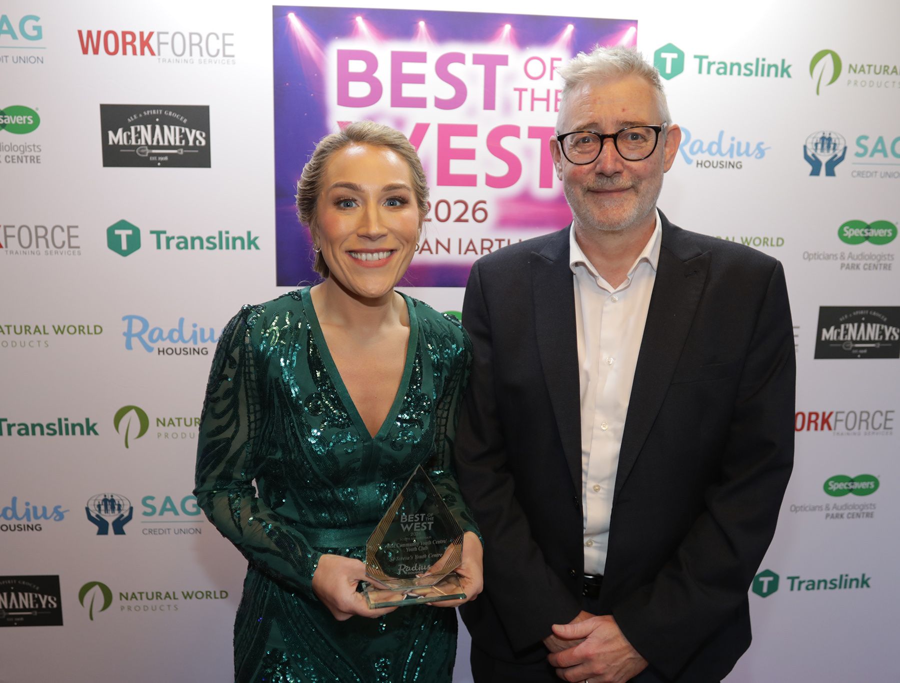 BEST COMMUNITY YOUTH CENTRE/CLUB: Michelle Donnelly from St Teresa's Youth Centre with Greer Wilson from sponsors Radius Housing