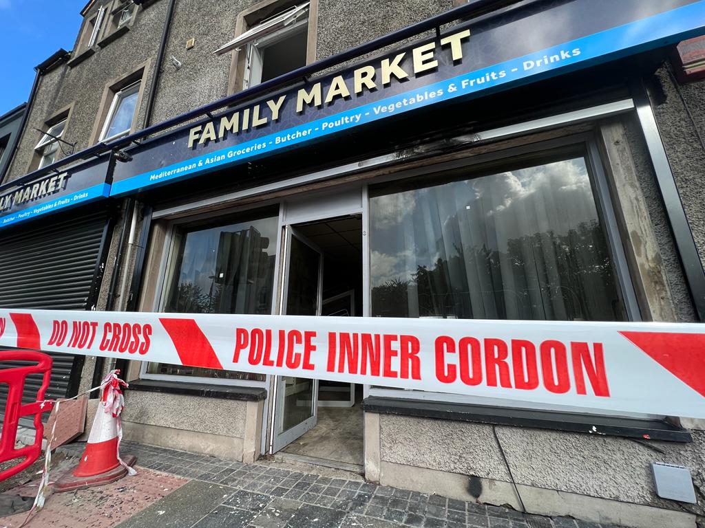 TARGETED: A supermarket on the Donegall Road in South Belfast after it was attacked by racists