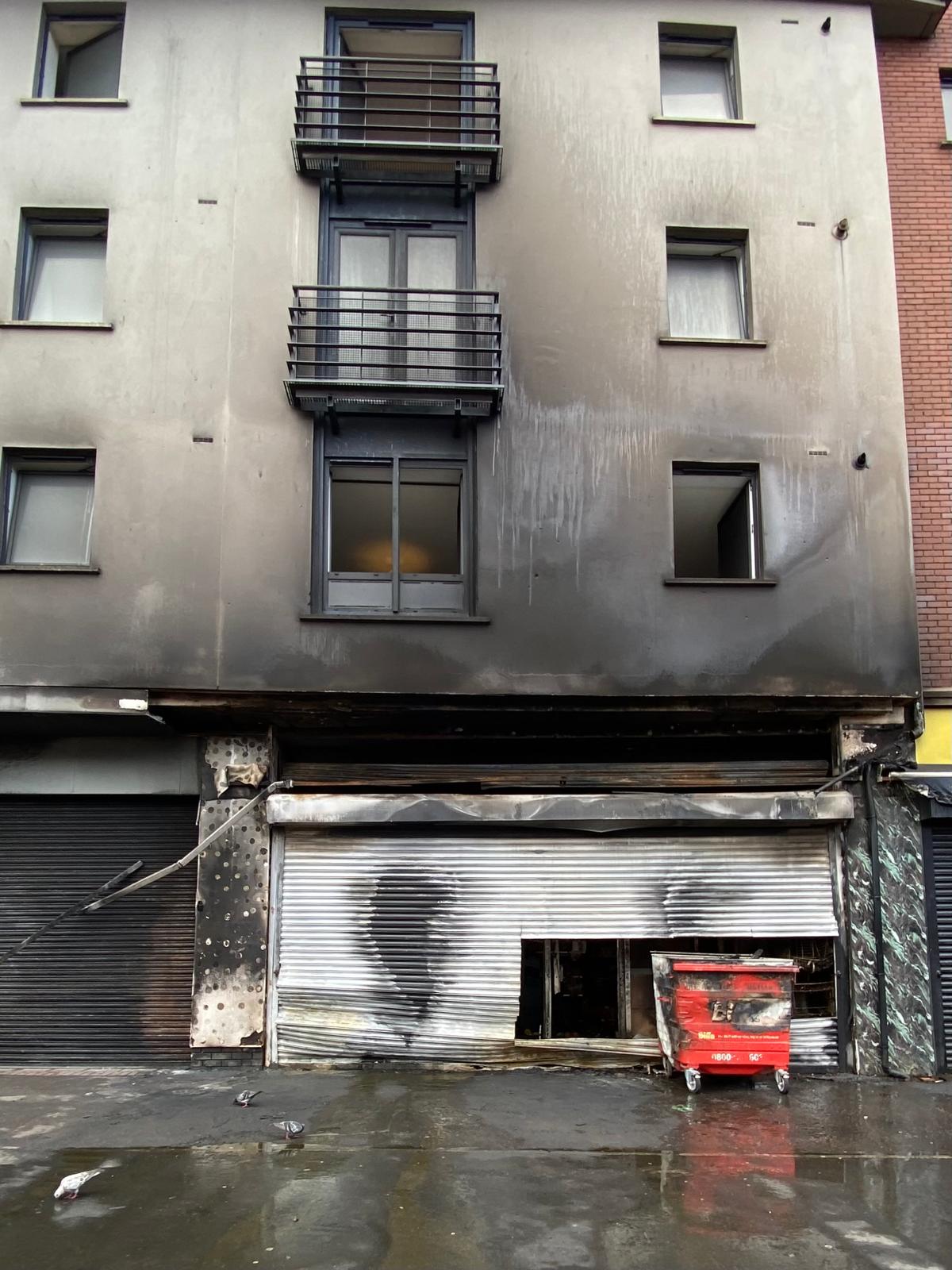 FIRE DAMAGE: The aftermath of an attack on a business in Sandy Row/Donegall Road