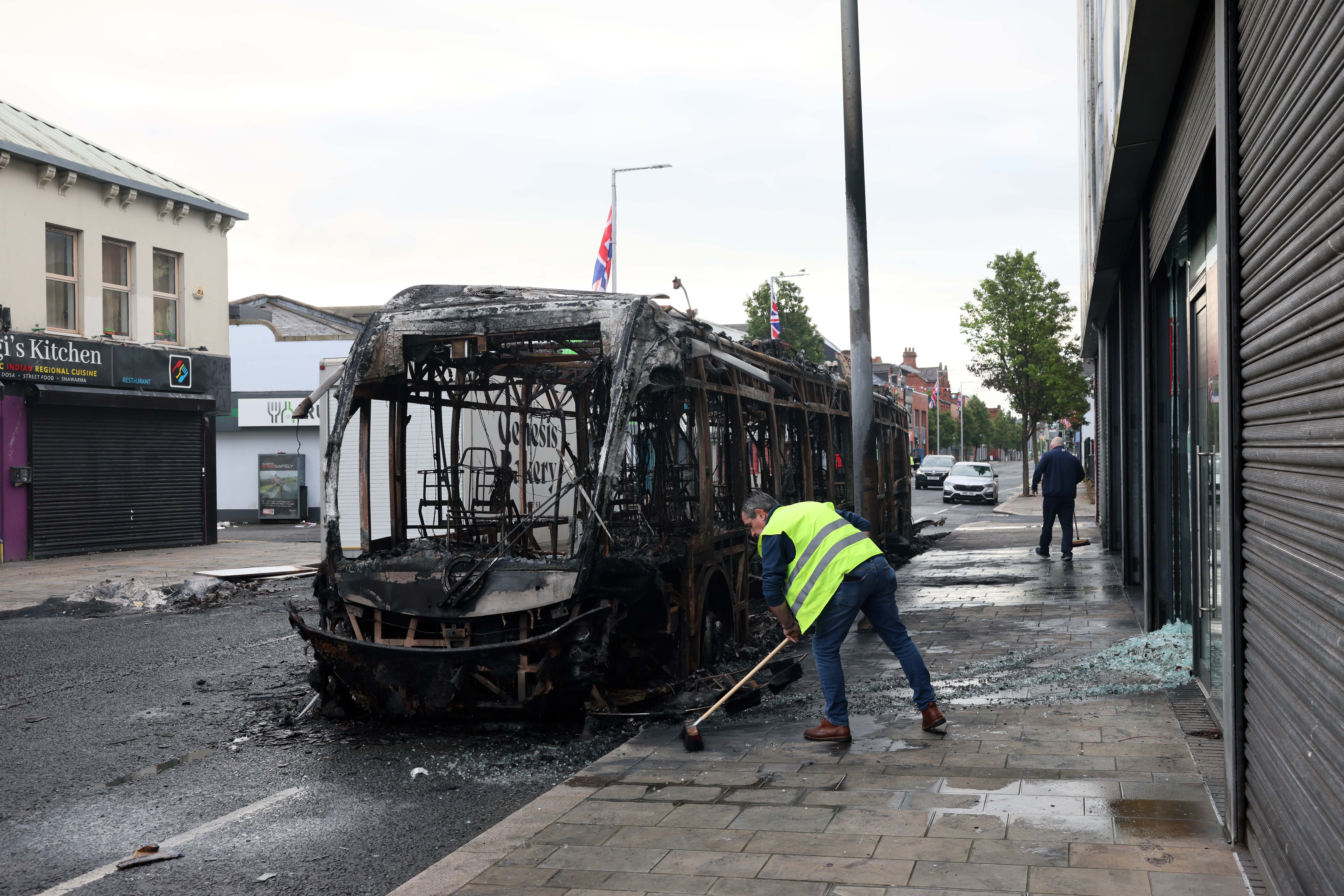 DESTROYED: A Glider was set on fire on the lower Newtownards Road in East Belfast on Tuesday night