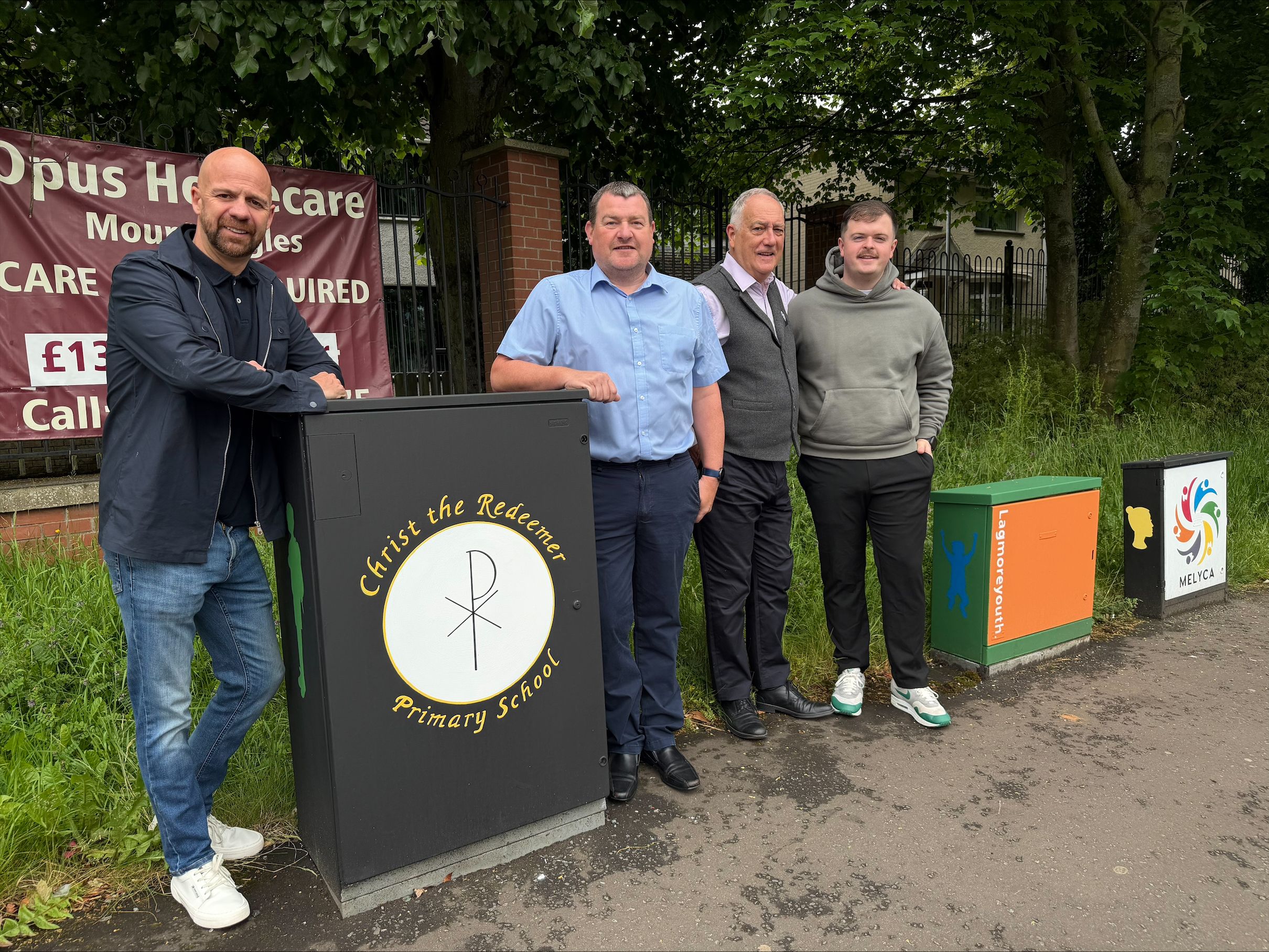 COMMUNITY ENGAGEMENT: Brian McKinley from Mount Eagles and Lagmore Community Association with Councillor Joe Duffy, Councillor Séanna Walsh and Councillor Caoimhín McCann