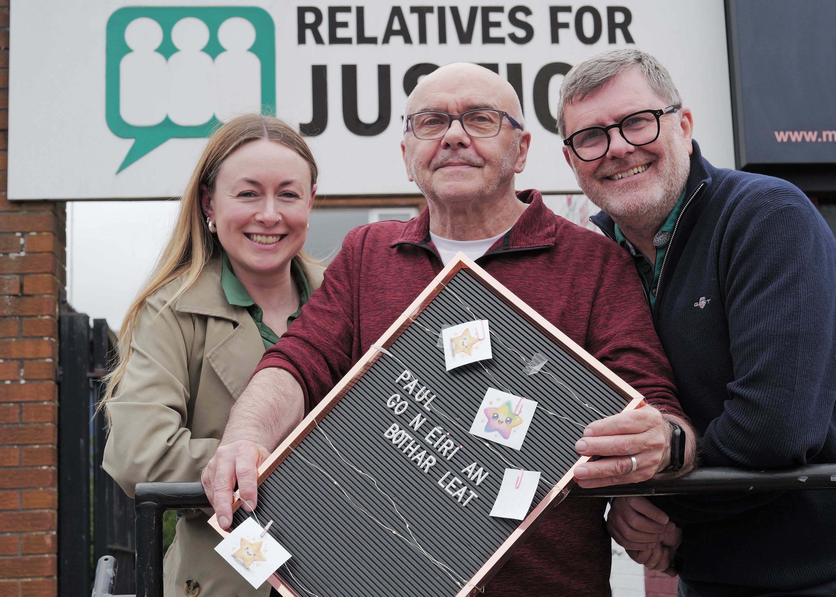 Paul Butler with Irati Oleaga and Mark Thompson from Relatives For Justice