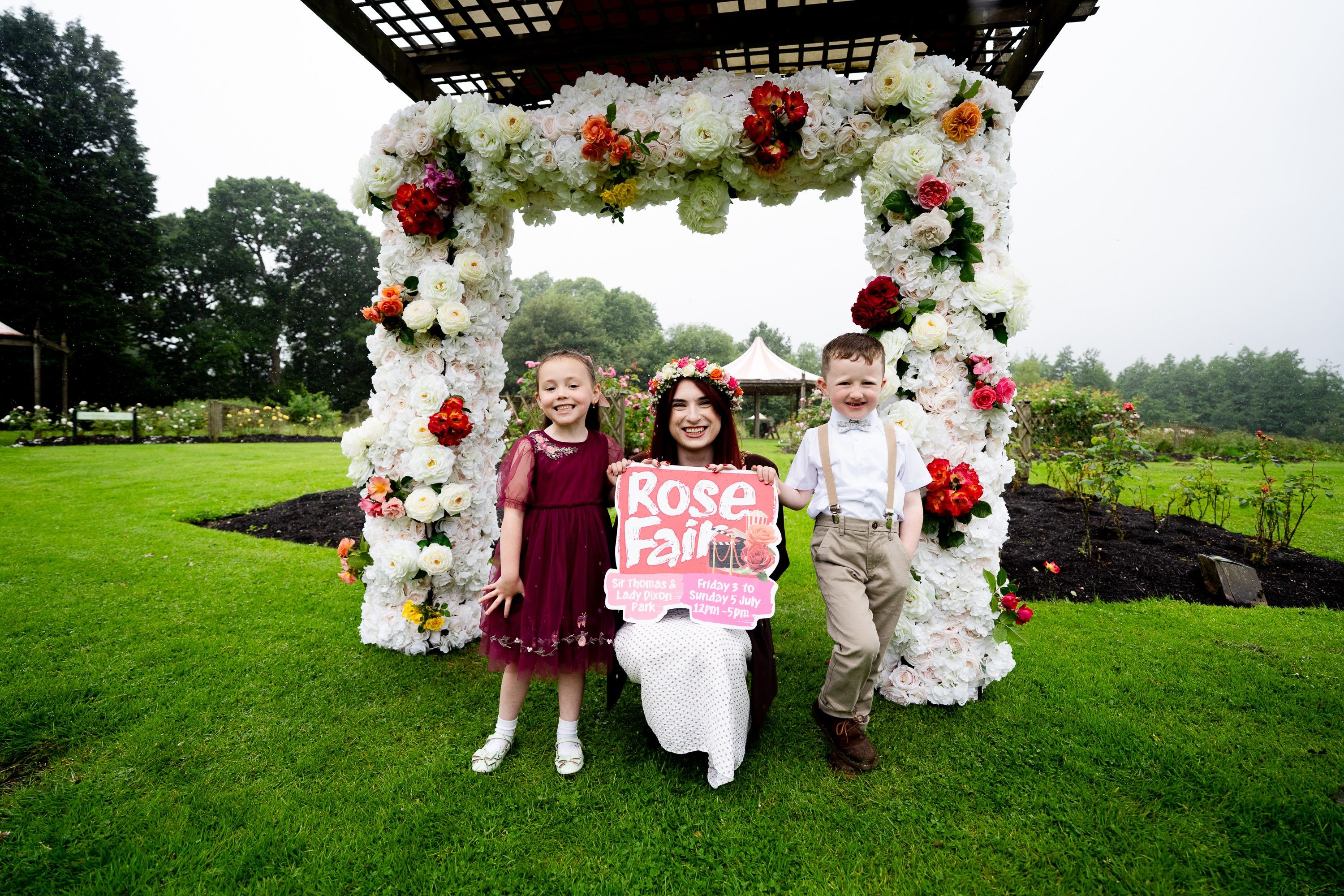 FÁILTE: Lord Mayor of Belfast Councillor Róis-Máire Donnelly joins Kohen McLaughlin and Eadie McErlean to launch the return of the Summer Rose Fair at Sir Thomas and Lady Dixon Park