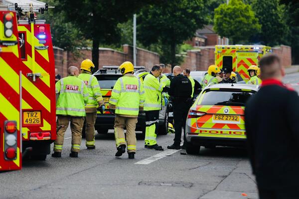 Emergency services at scene of two-vehicle crash on Crumlin Road 