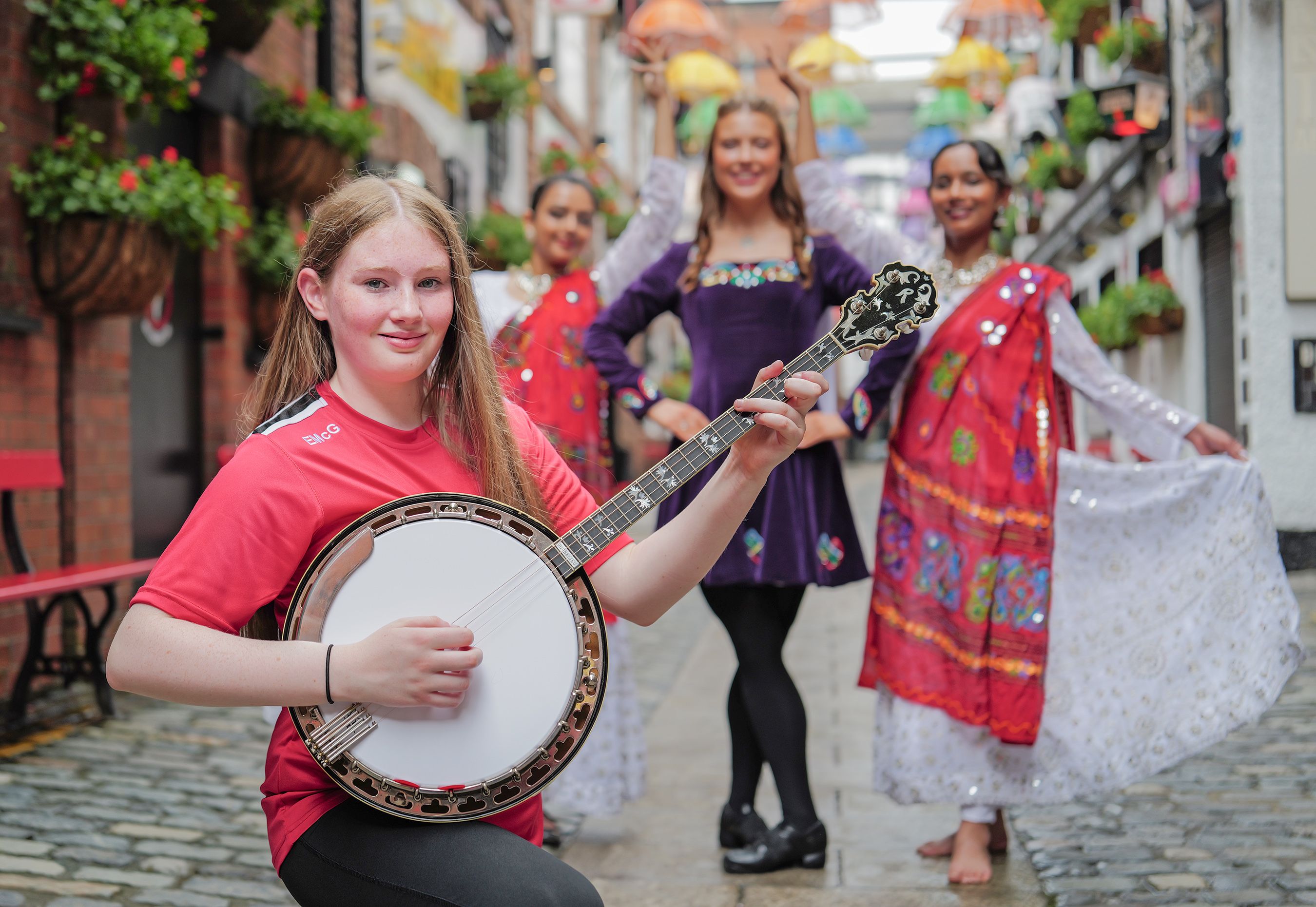 FLEADH READY: Eimear, Alice, Tulaika and Rwshika are looking forward to the Fleadh coming to Belfast in August