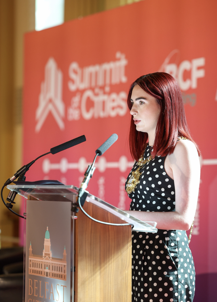NEW VENTURE: Belfast Lord Mayor Róis-Máire Donnelly addressing delegates