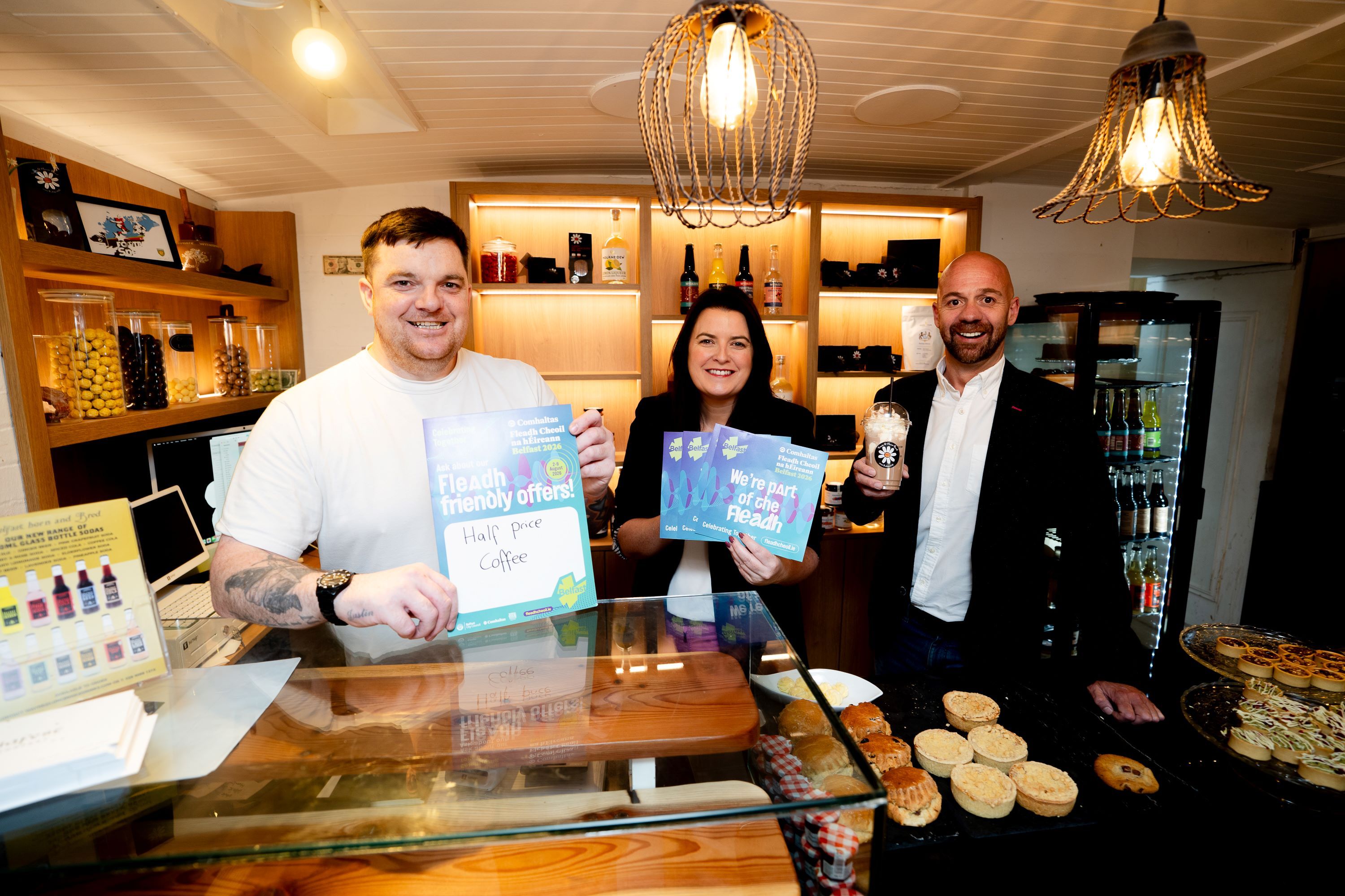 GET FLEADH READY: Martin Giles from chocolatiers Daisies Belfast, Martina Connolly, CEO Belfast One, and Councillor Joe Duffy, Chair of Belfast City Council’s City Growth and Regeneration Committee