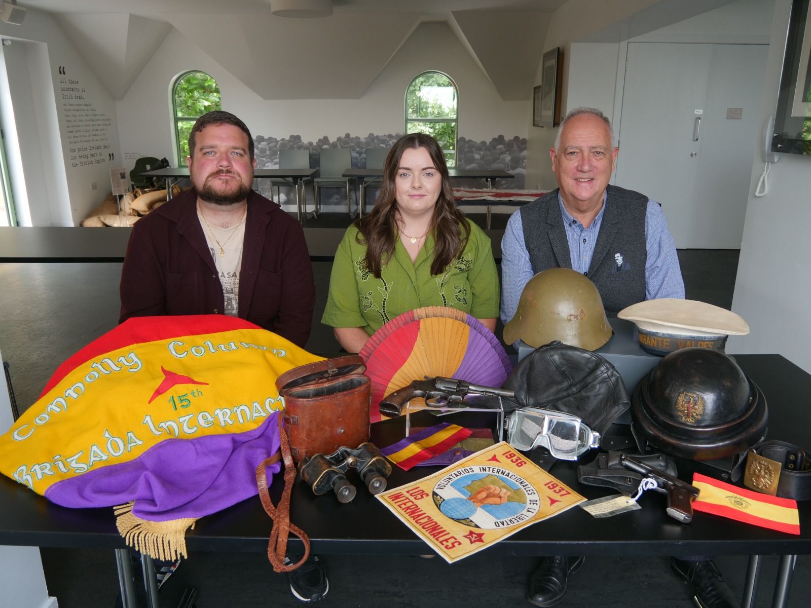 SPANISH CIVIL WAR:  Luke O\'Riordan with Eimear Hargey and Séanna Walsh from Áras Uí Chonghaile
