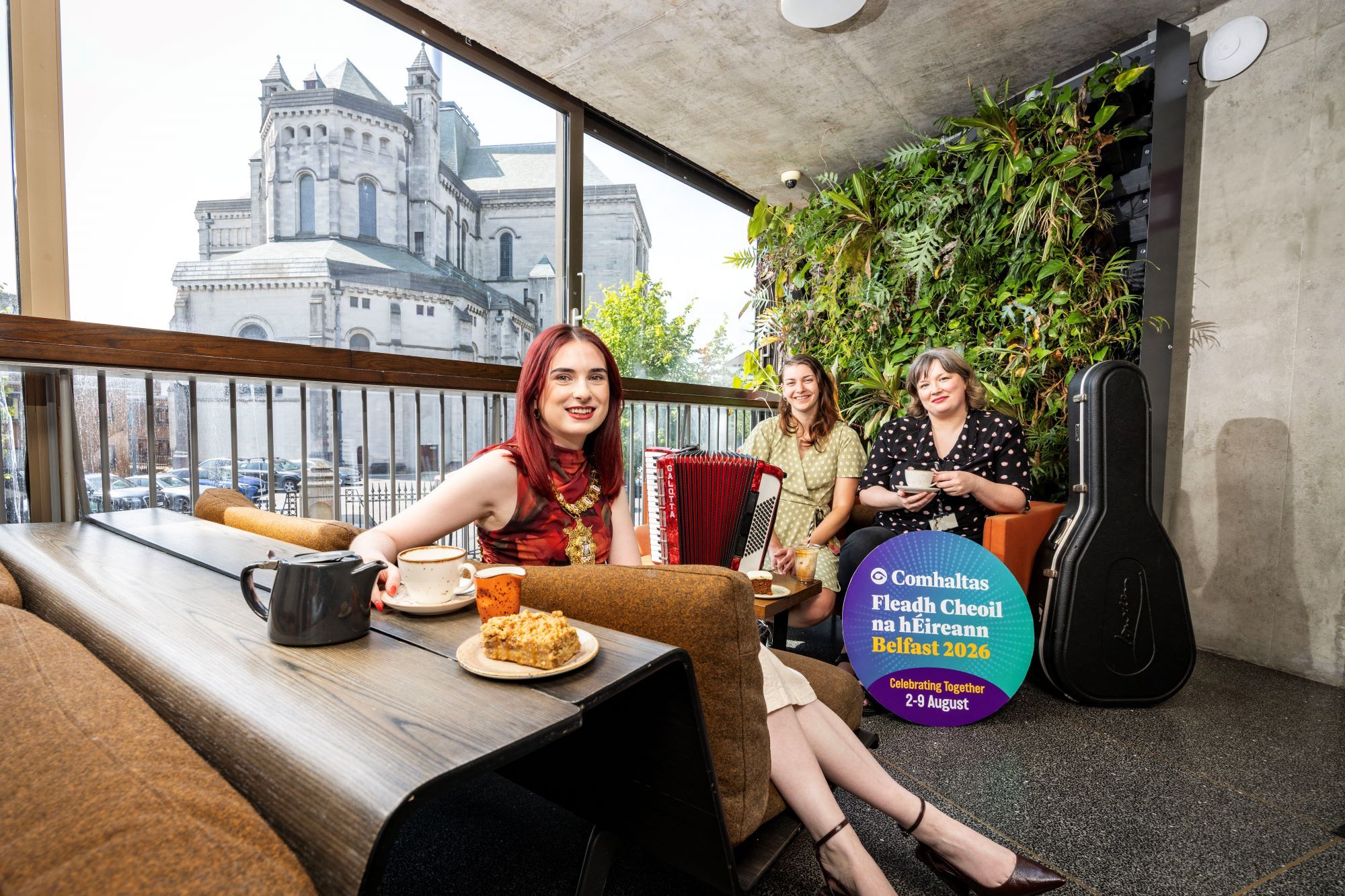 Lord Mayor of Belfast, Councillor Róis-Máire Donnelly, joins Kira Topalian and Louise Dornan from the MAC to look ahead to the ‘tea and conversation’ drop-in Irish language sessions running at the venue during the upcoming Fleadh Cheoil na hÉireann