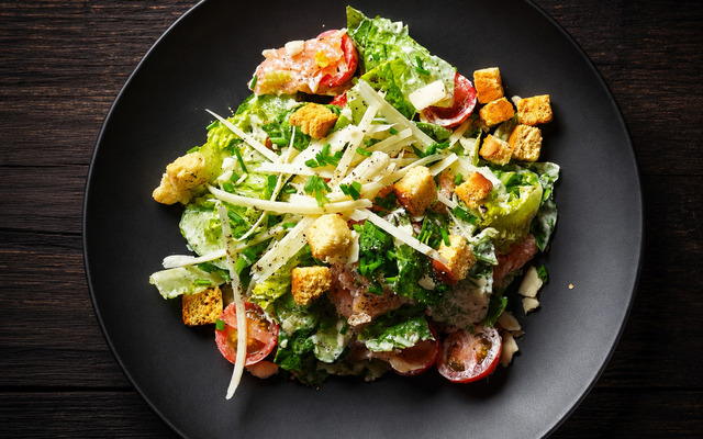 PLATING UP: This takes no time at all... Smoked Salmon Caesar Salad