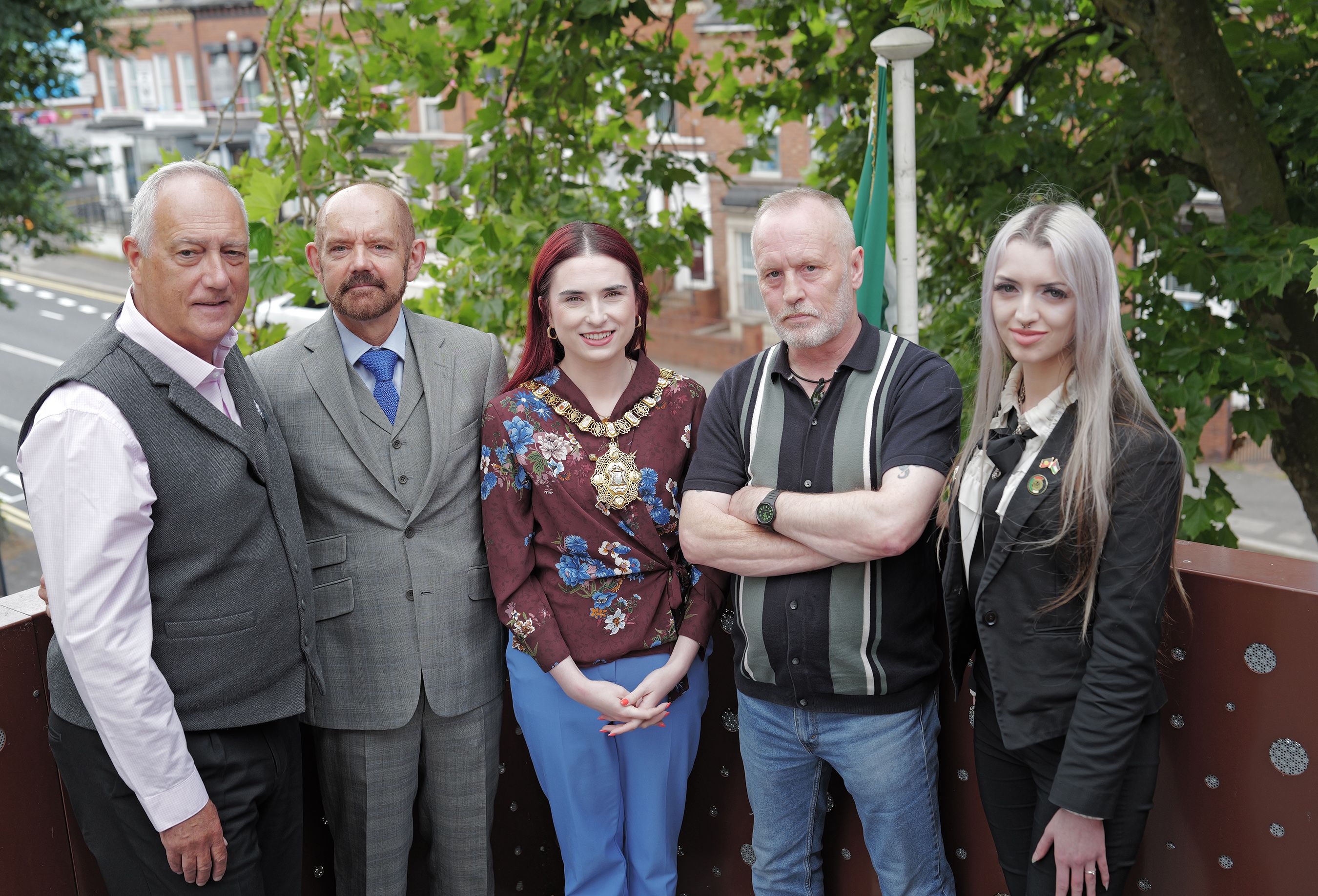 LAUNCH: Séanna Walsh (Áras Uí Chonghaile), Dr Jeff Evans (OUTing the Past), Lord Mayor Councillor Róis-Máire Donnelly, Adrian Kerr and Caoili O\'Doherty (Museum of Free Derry